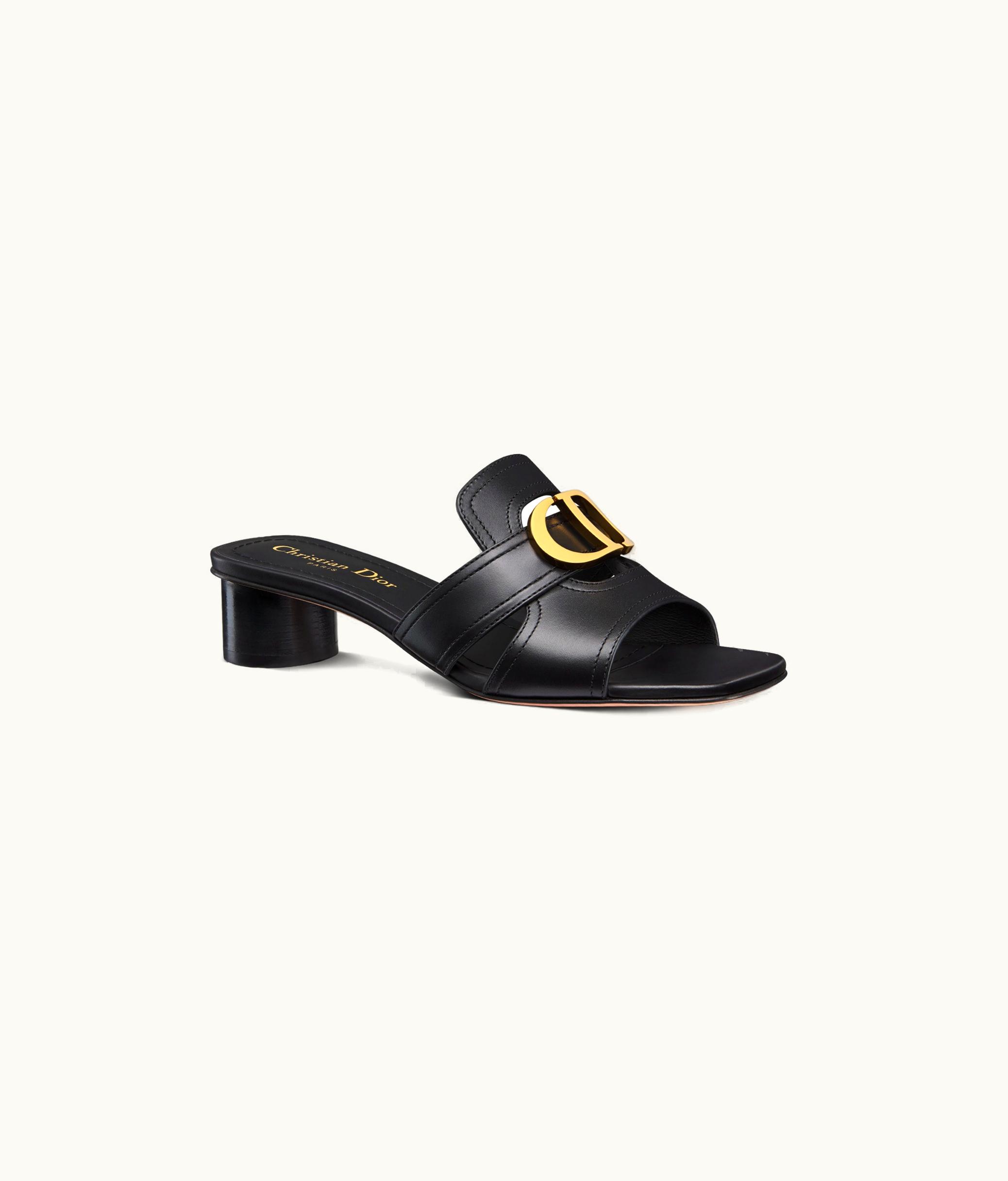 Dior Dior 30 Montaigne Heeled Slide - Black Calfskin