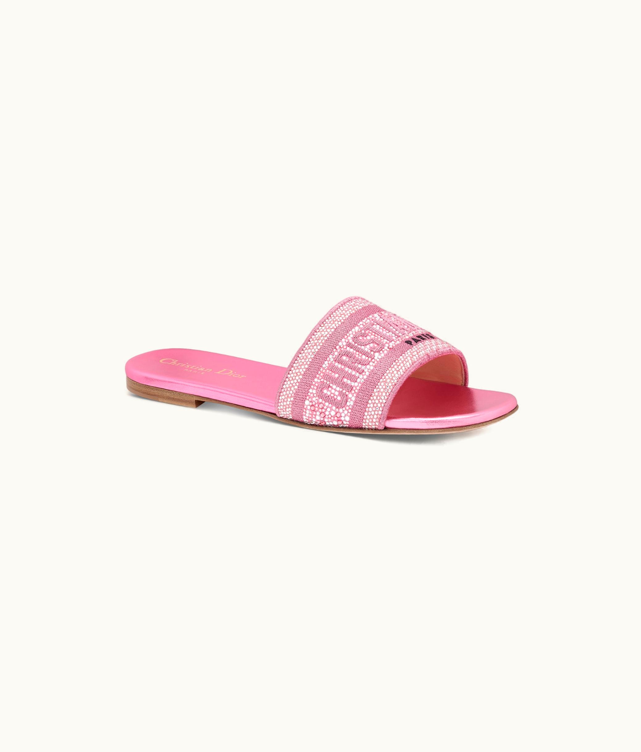 Dior Dior Dway Slide - Pink Cotton Embroidered With Metallic Thread And Strass