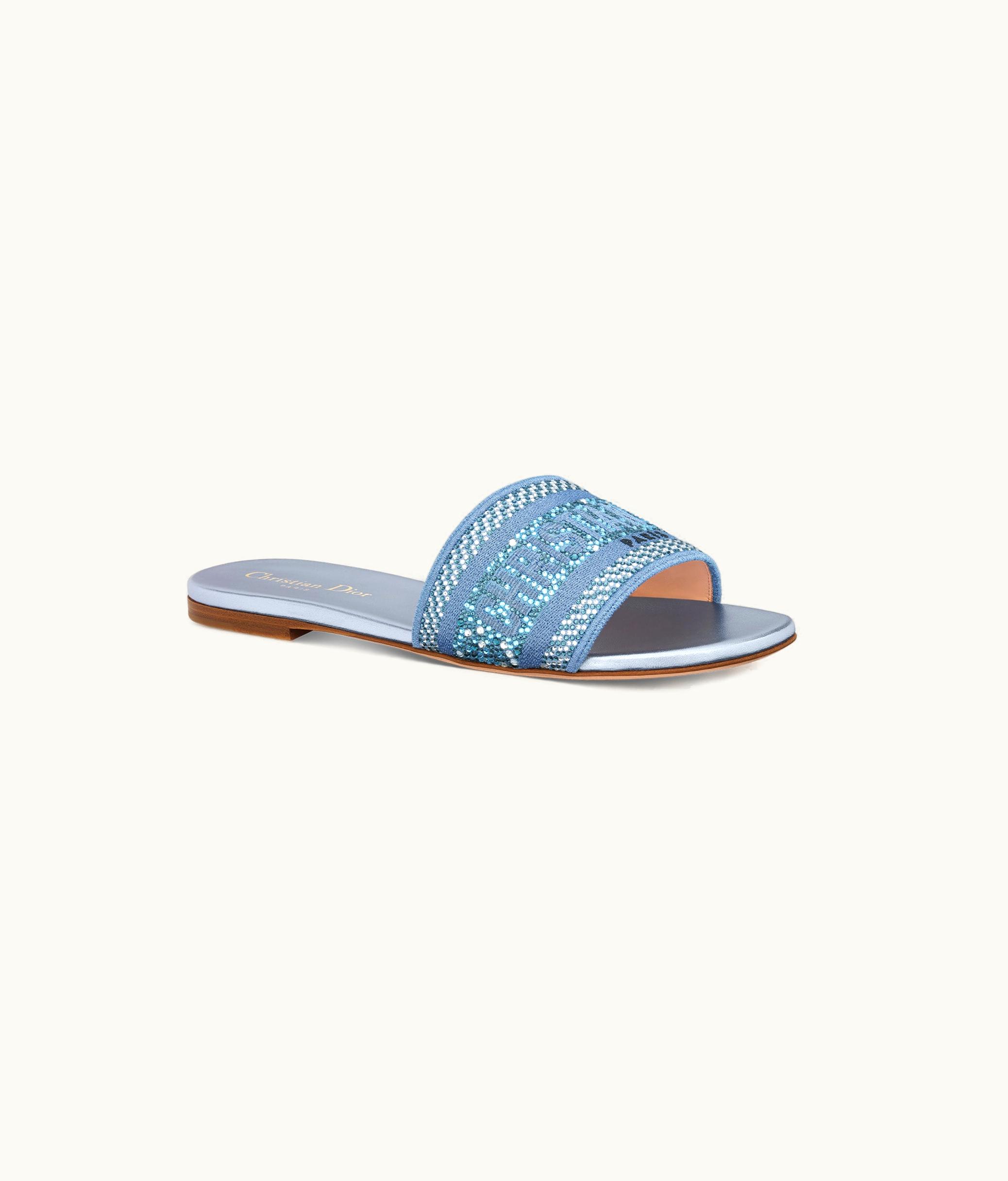Dior Dior Dway Slide - Blue Cotton Embroidered With Metallic Thread And Strass