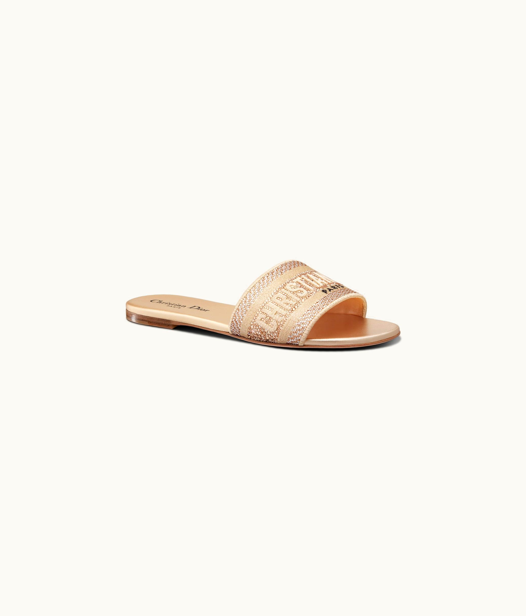 Dior Dior Dway Slide - Gold-Tone Cotton Embroidered With Metallic Thread And Strass