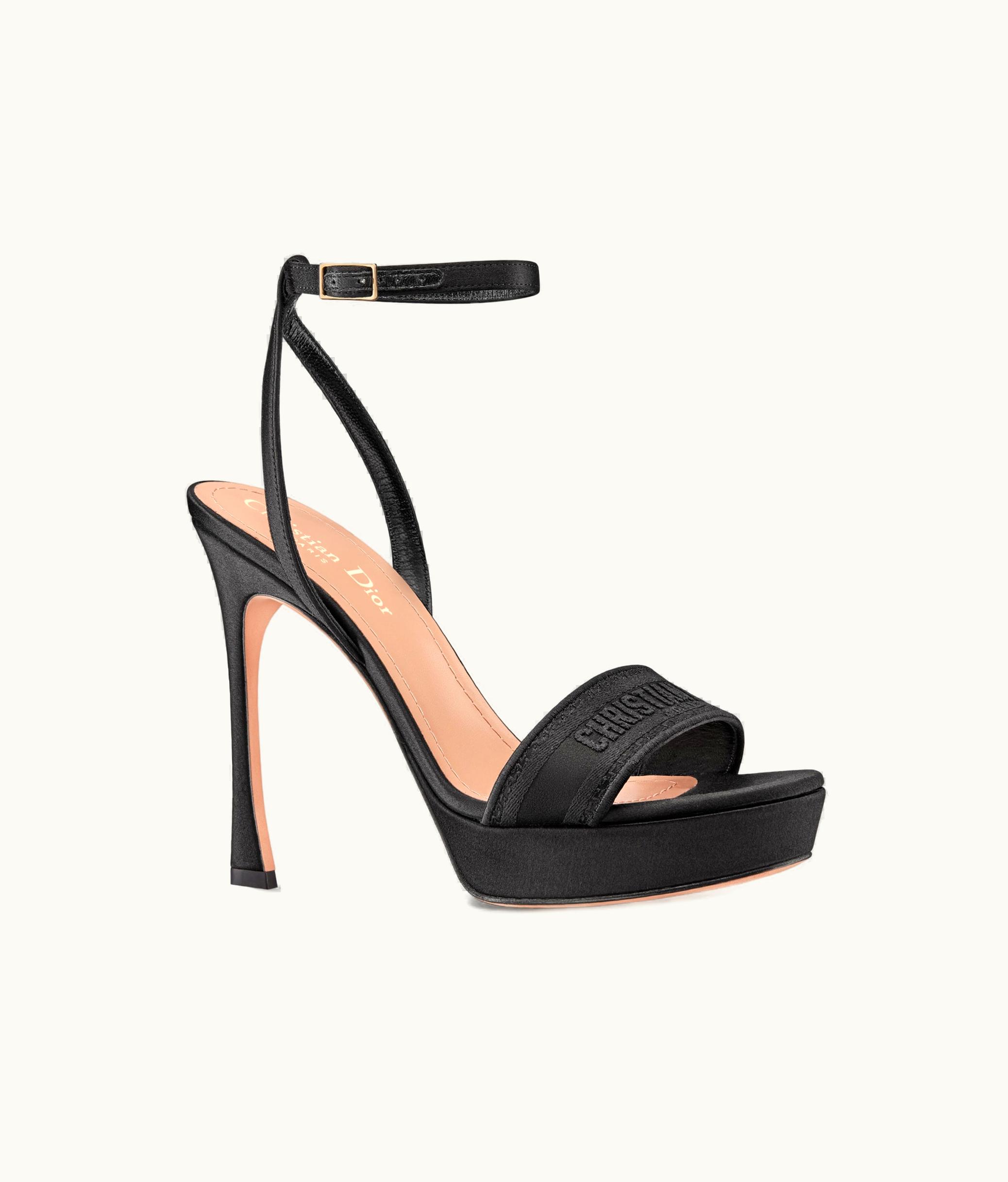 Dior Christian Dior Dway Heeled Sandal - Summer 2024 Black Embroidered Satin And Cotton