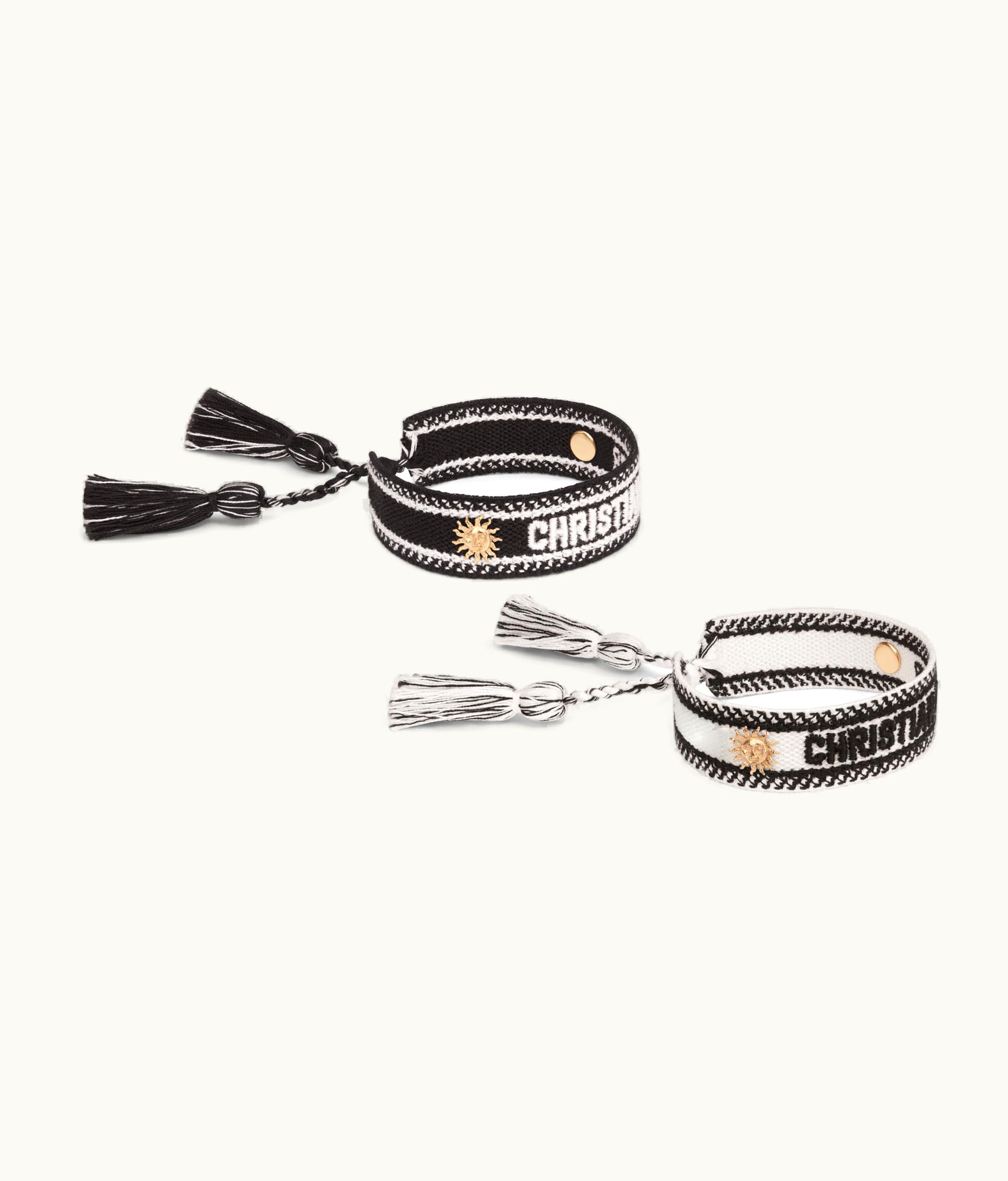 Dior Christian Dior Bracelet Set - Black And White Embroidery With Matte Gold-Finish Metal