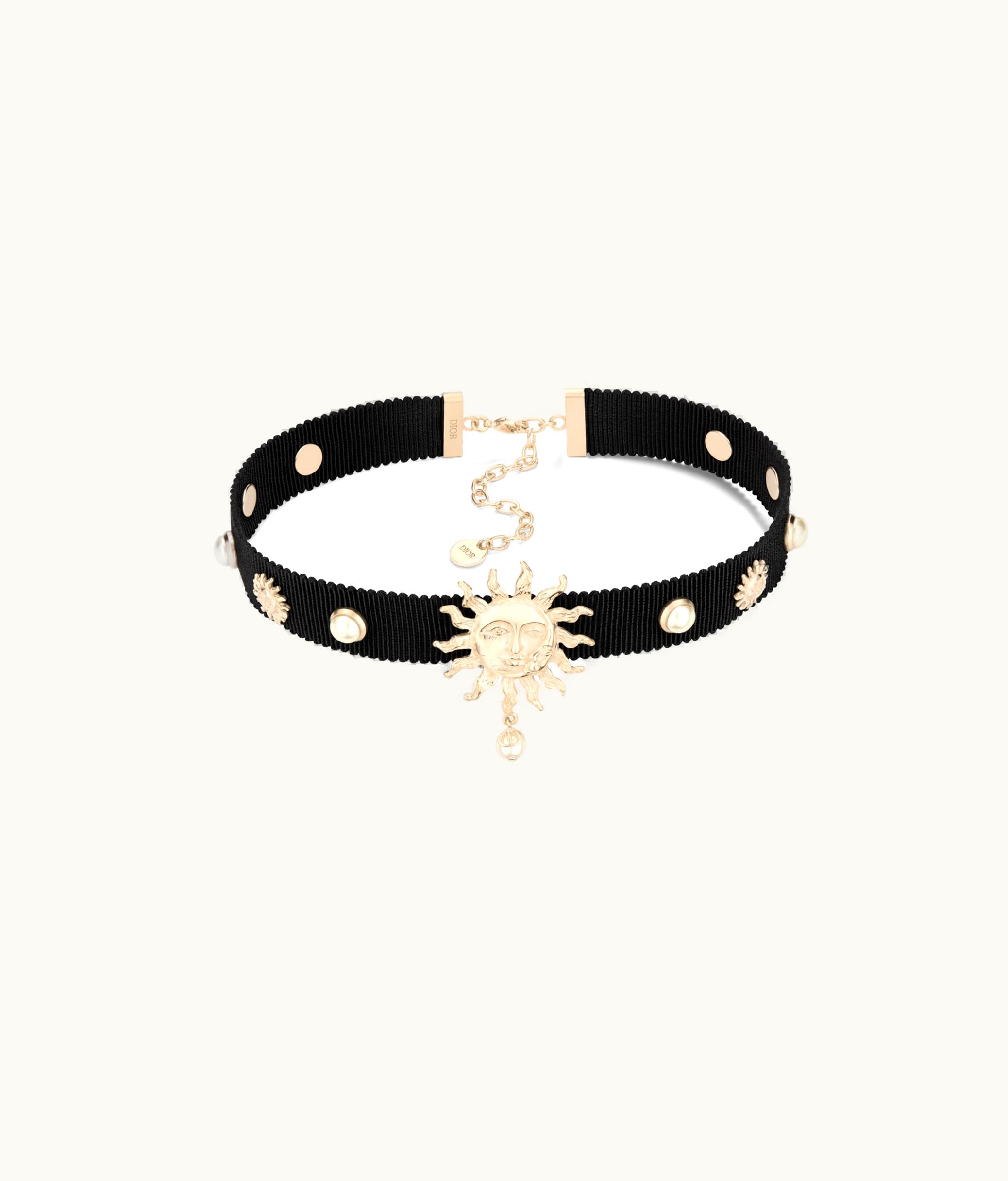 Dior Dior Toile De Jouy Soleil Choker - Gold-Finish Metal With Sun Details - Black Grosgrain, White Resin Pearls