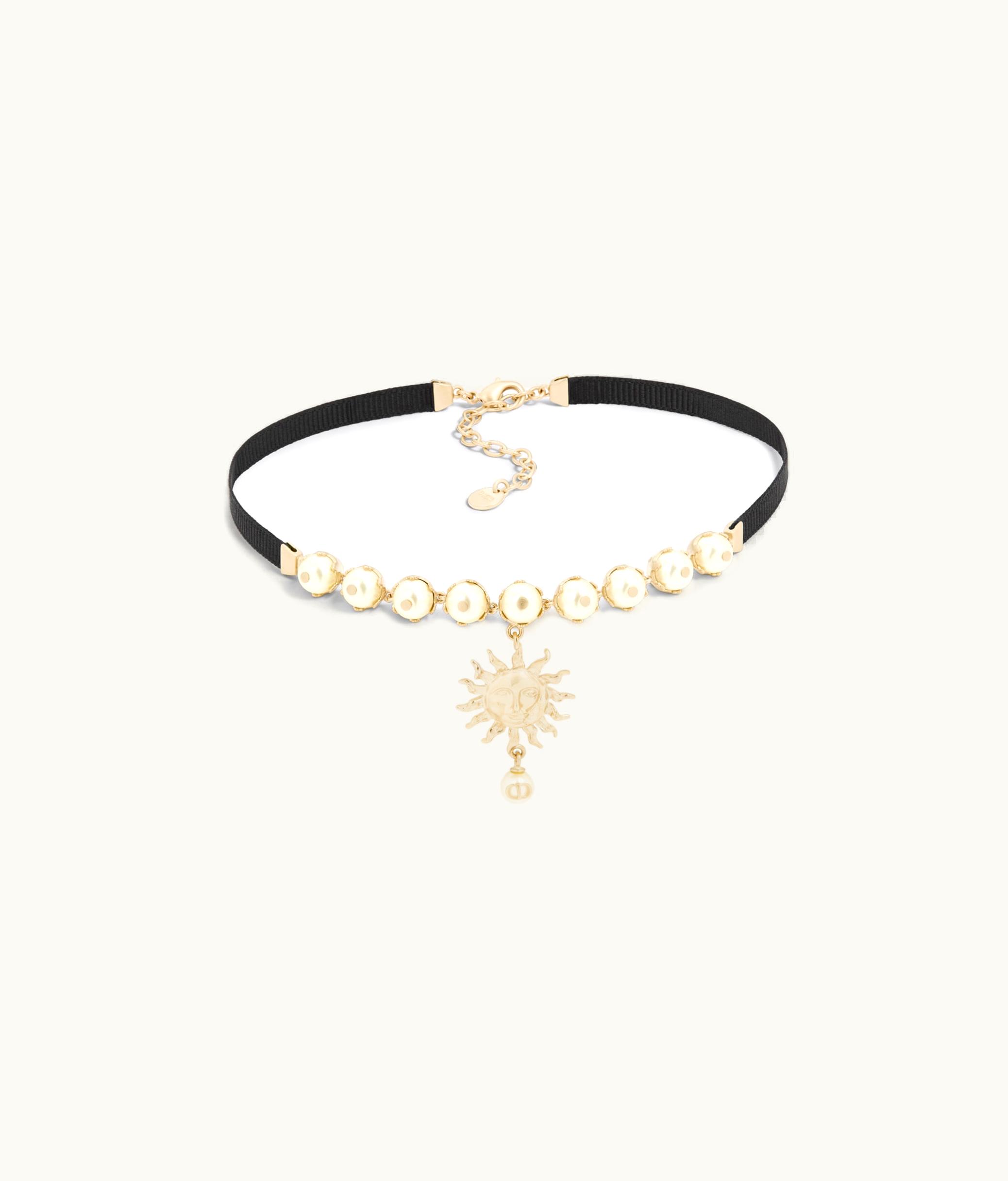 Dior Dior Toile De Jouy Soleil Choker - Gold-Finish Metal With Black Grosgrain And White Resin Pearls