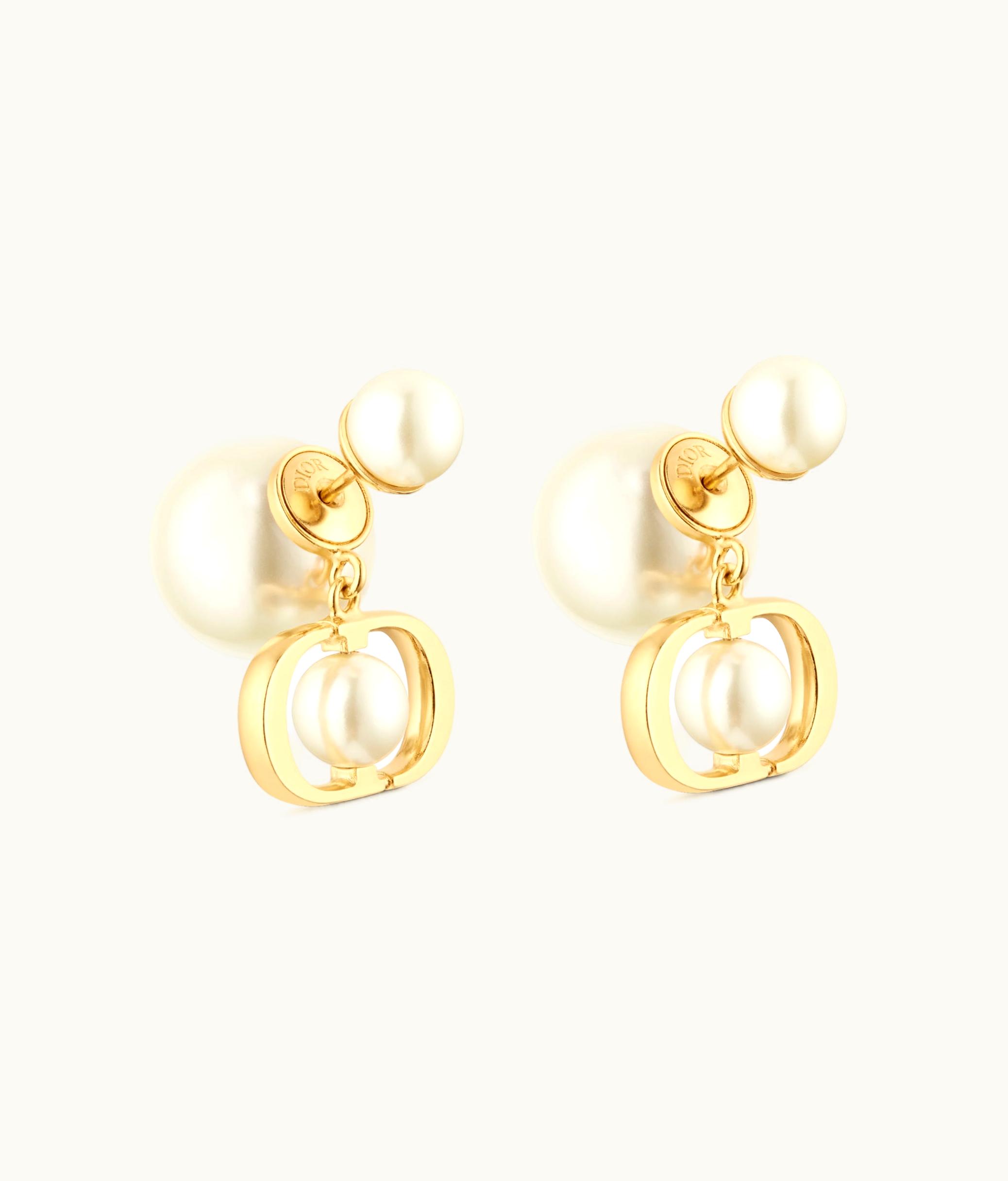 Dior Dior Tribales Gold-Finish Metal And White Resin Pearls Earrings