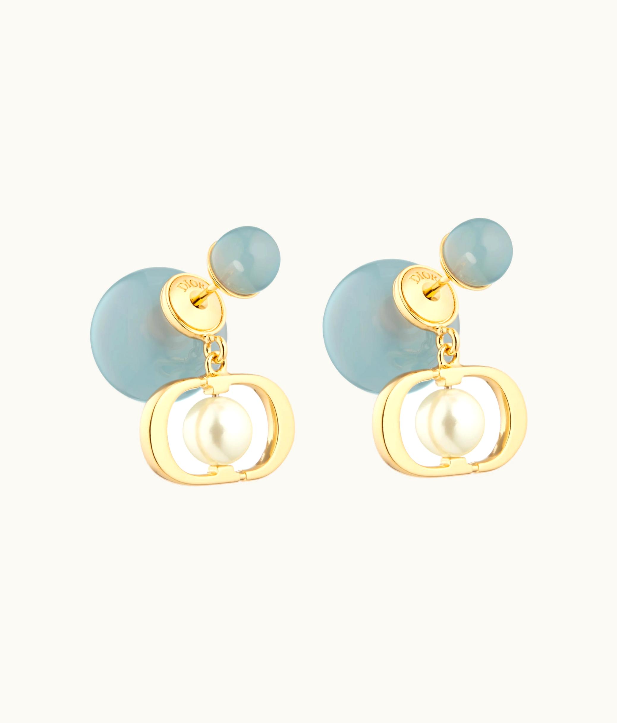 Dior Dior Tribales Earrings - Gold-Finish Metal With White Resin Pearls And Sky Blue Transparent Resin Pearls