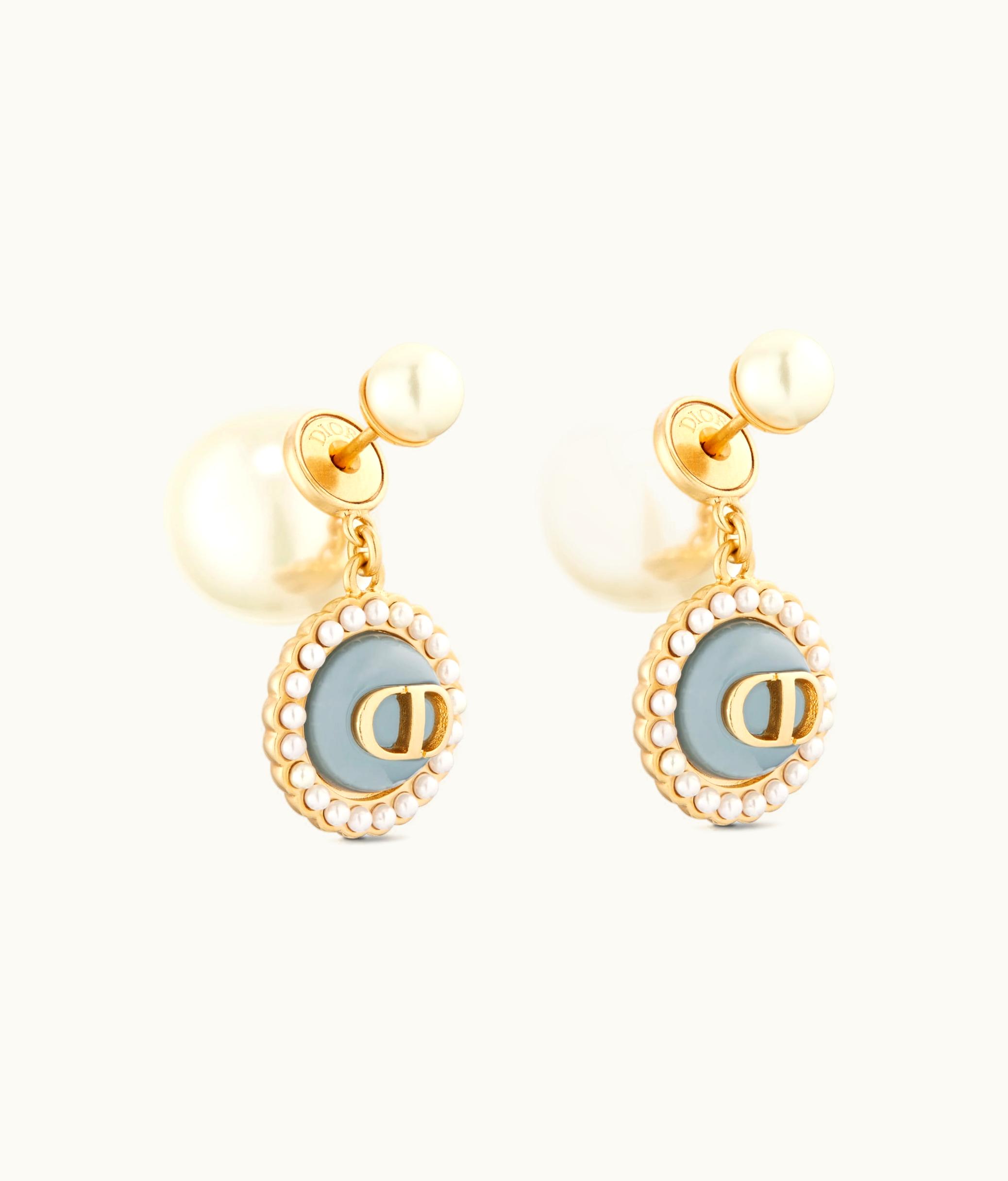 Dior Dior Tribales Earrings - Gold-Finish Metal With White Resin Pearls And Sky Blue Glass