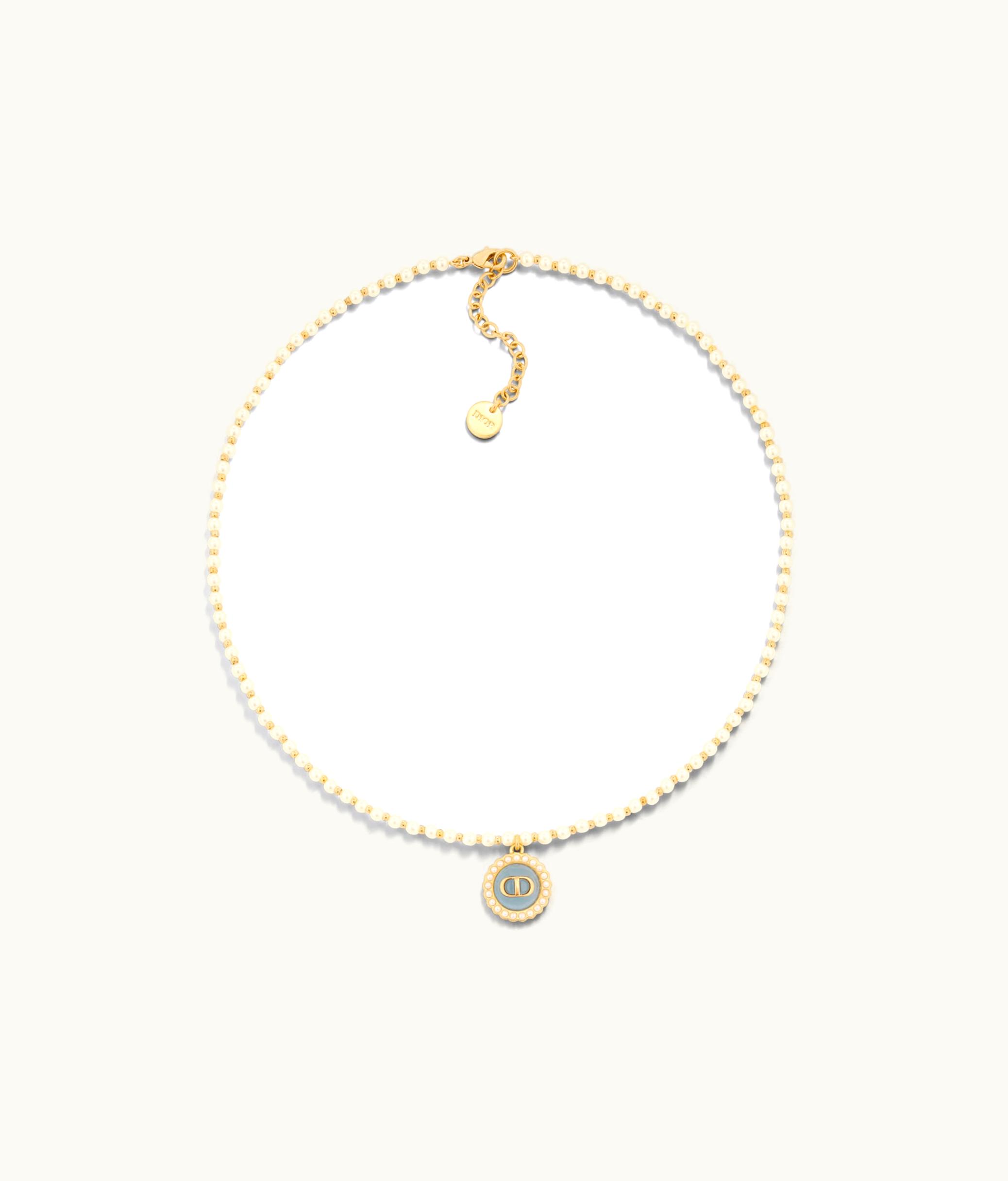 Dior Dior Petit CD Baroque Necklace - Gold-Finish Metal With White Resin Pearls And Sky Blue Glass