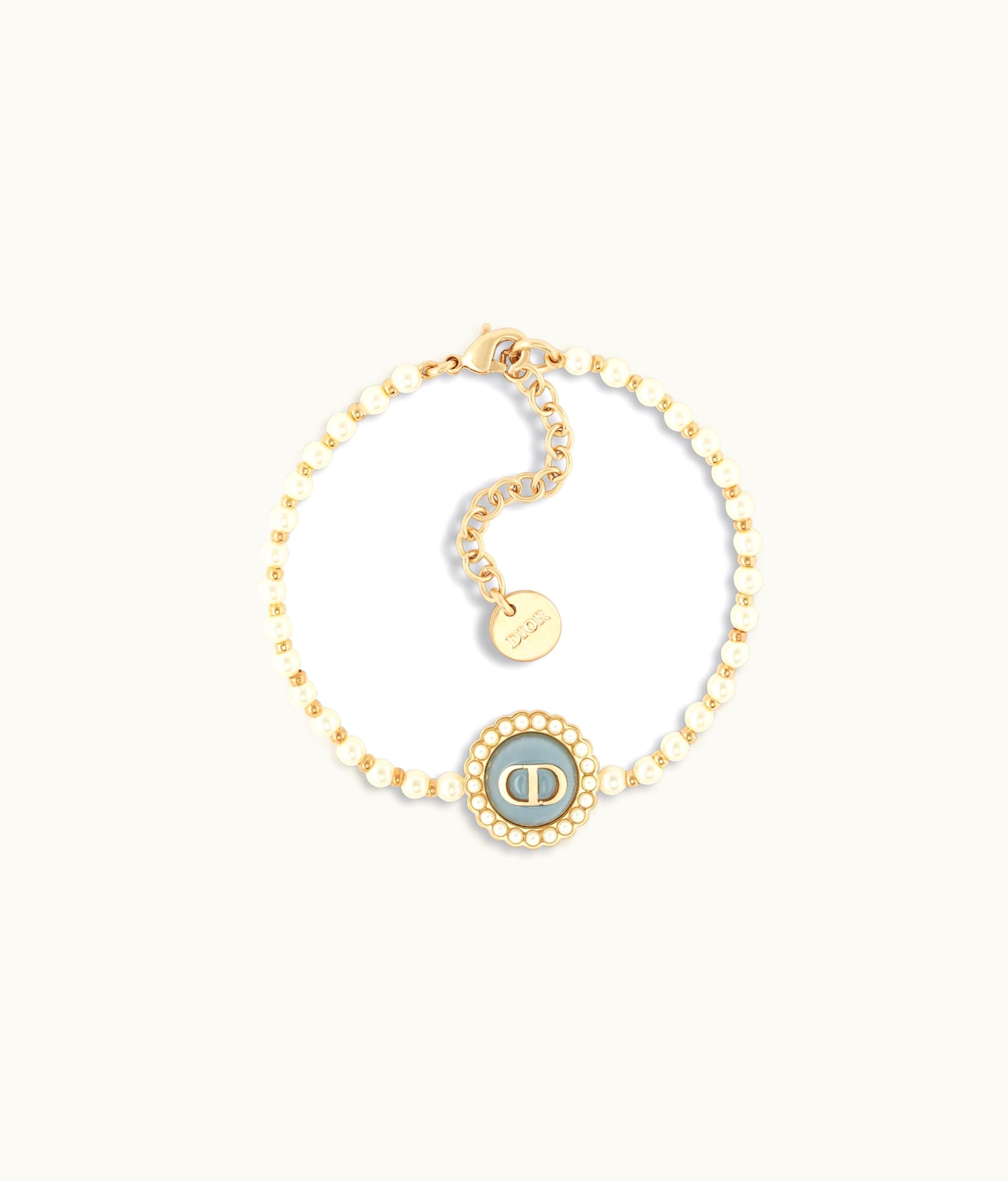 Dior Dior Petit CD Baroque Bracelet - Gold-Finish Metal With White Resin Pearls And Sky Blue Glass