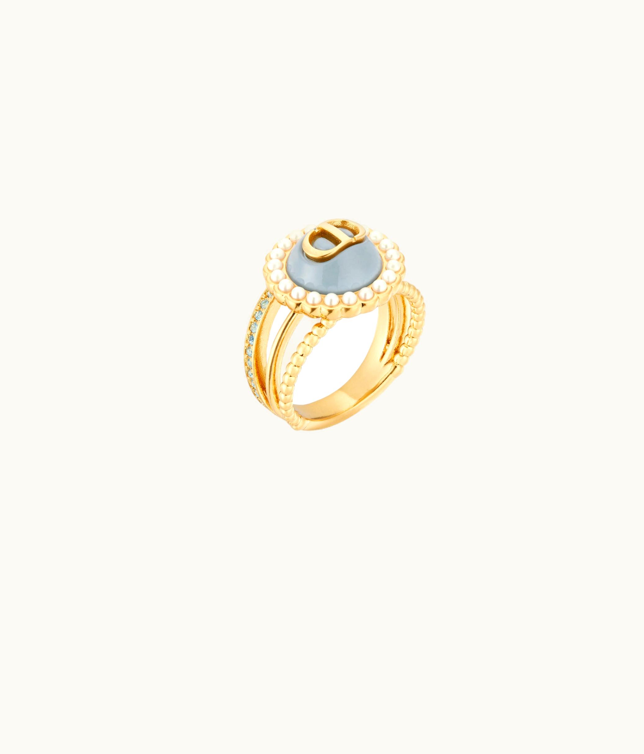 Dior Dior Petit CD Baroque Ring - Gold-Finish Metal With White Resin Pearls, Pale Turquoise Glass And Crystals