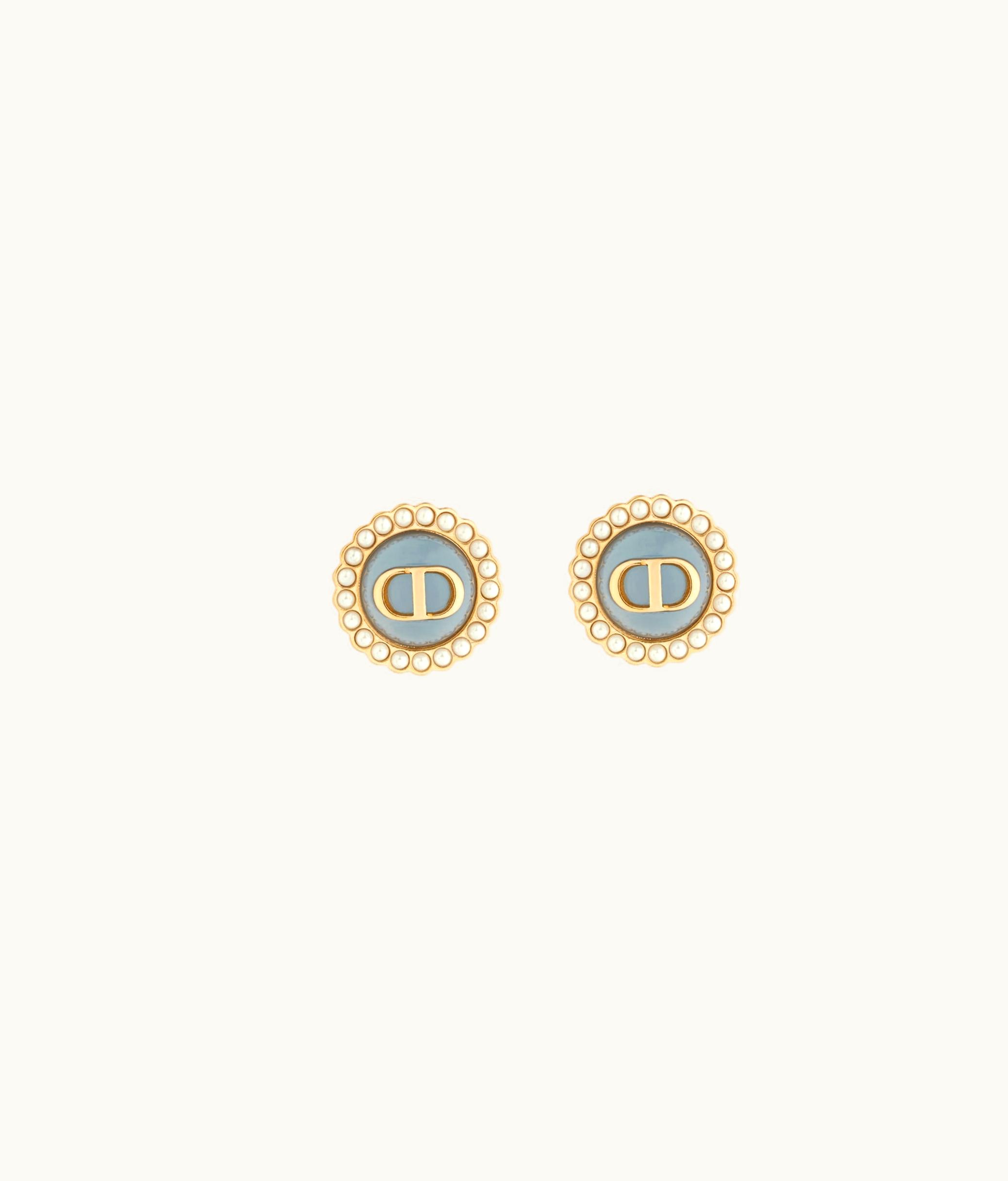Dior Dior Petit CD Baroque Stud Earrings - Gold-Finish Metal With White Resin Pearls And Sky Blue Glass