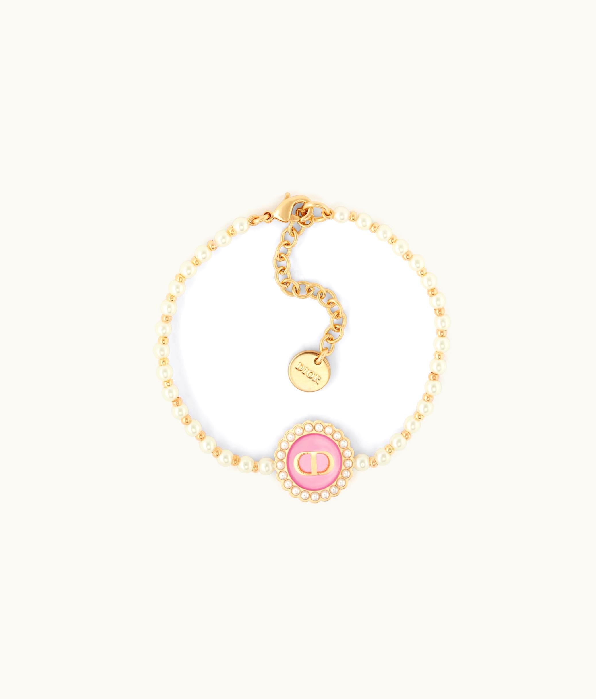 Dior Dior Petit CD Baroque Bracelet - Gold-Finish Metal With White Resin Pearls And Cadmium Pink Glass