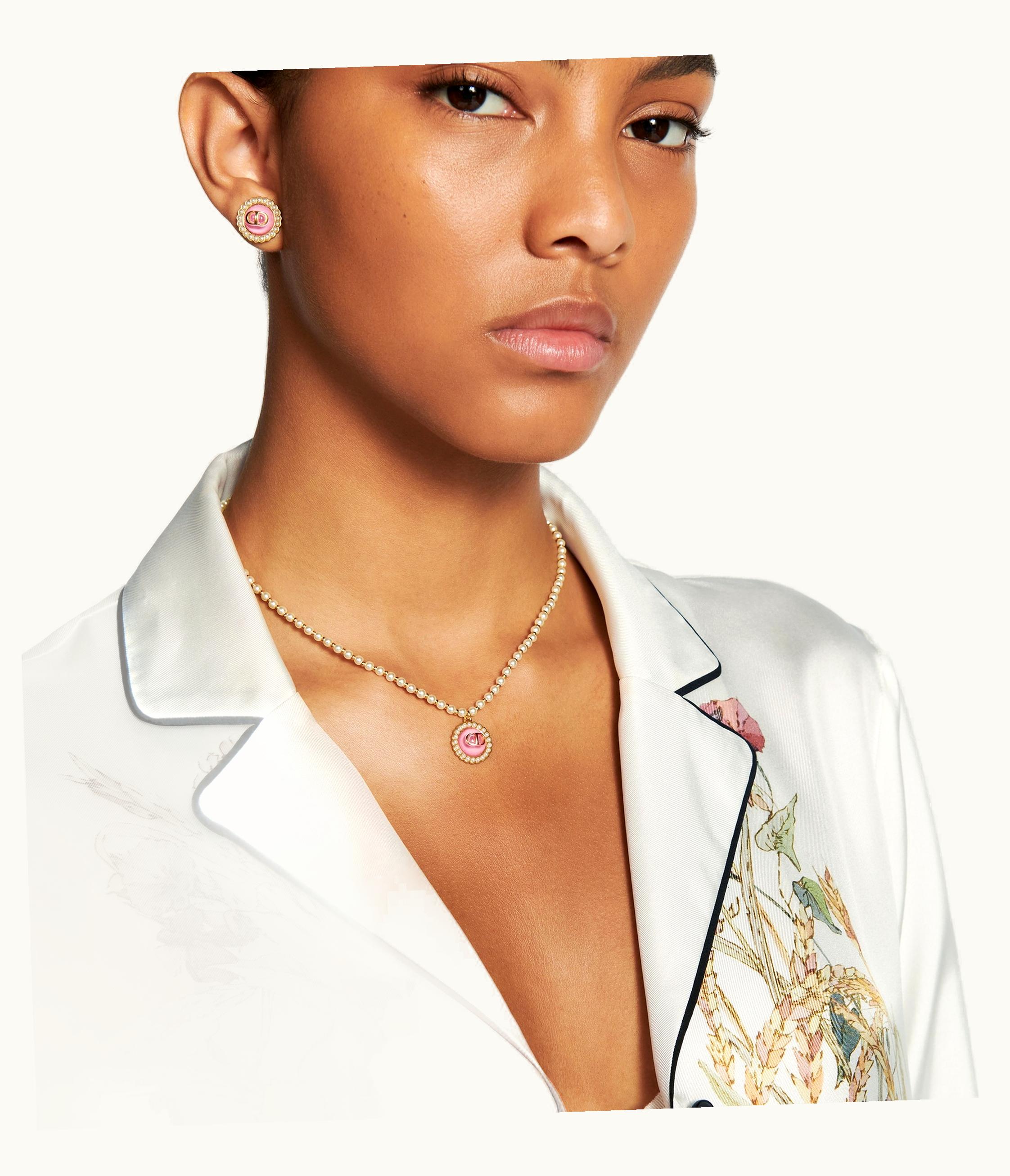 Dior Dior Petit CD Baroque Necklace - Gold-Finish Metal With White Resin Pearls And Cadmium Pink Glass