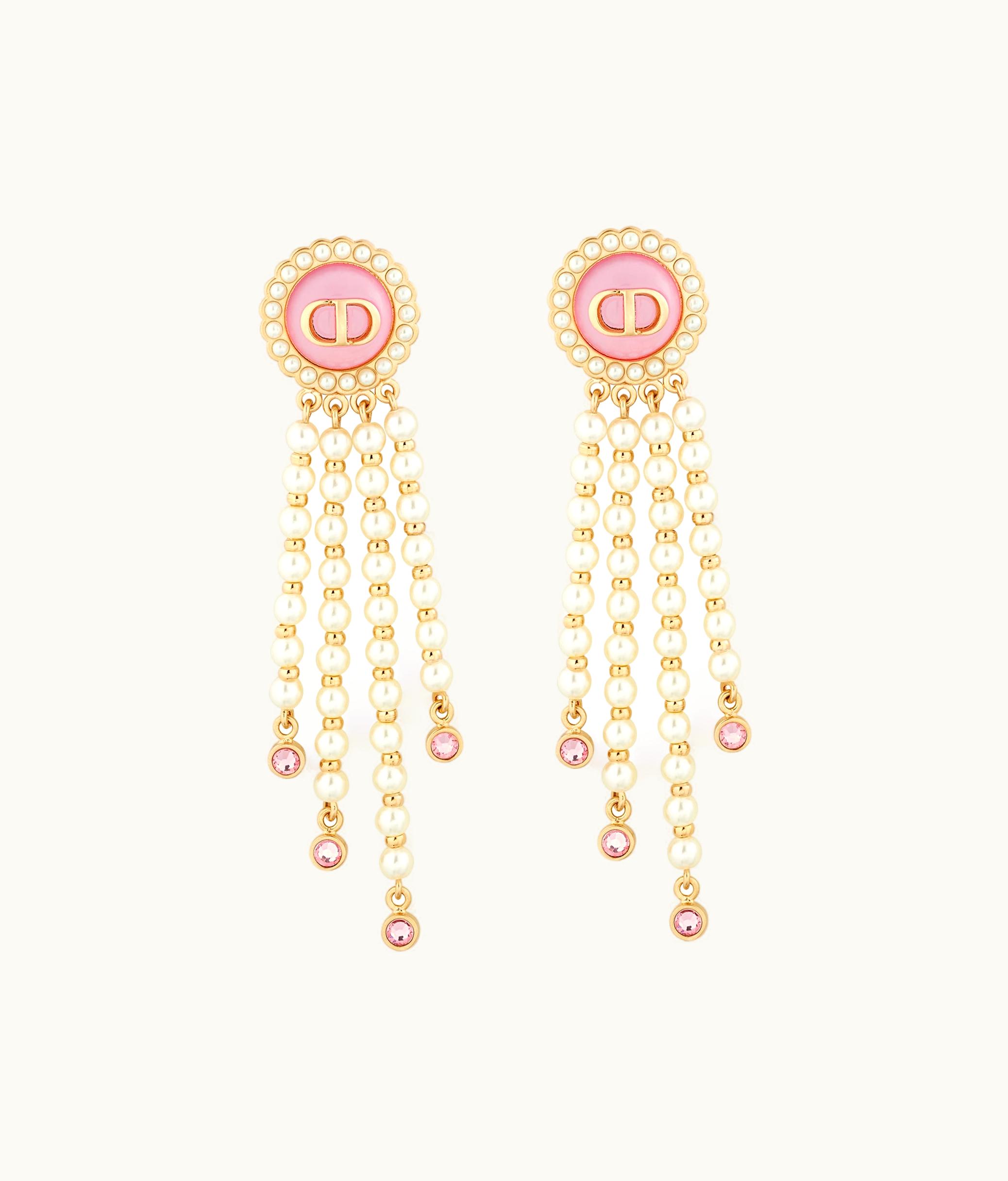Dior Dior Petit CD Baroque Earrings - Gold-Finish Metal With White Resin Pearls, Cadmium Pink Glass And Crystals