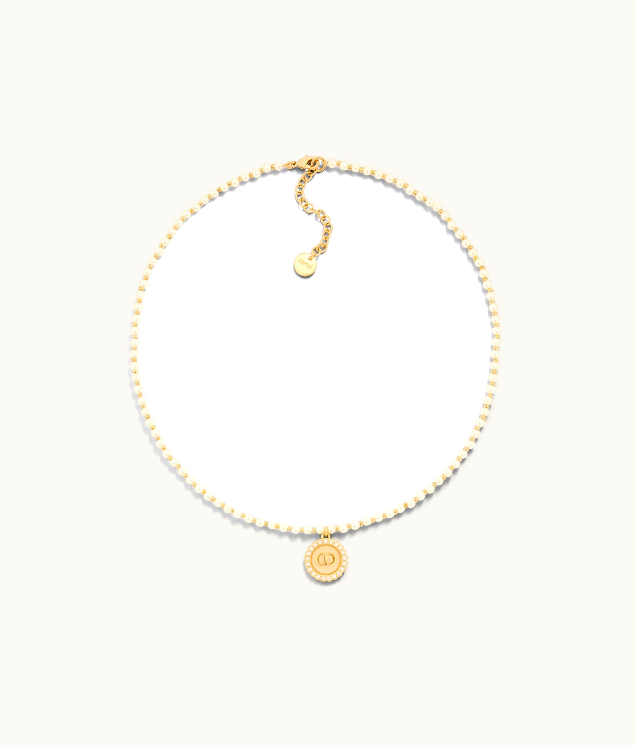 Dior Dior Petit CD Baroque Necklace - Gold-Finish Metal With White Resin Pearls And Pastel Mustard Glass