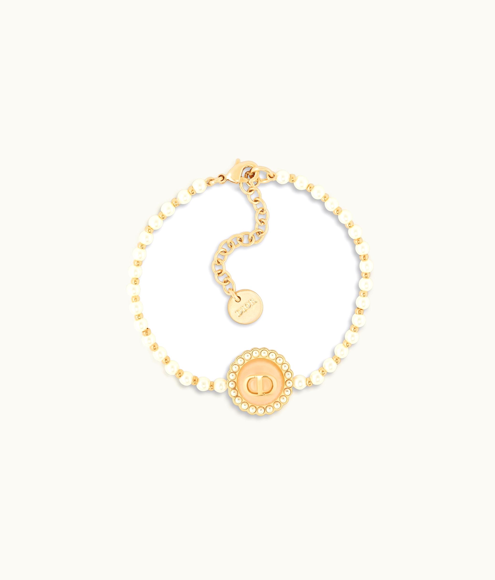 Dior Dior Petit CD Baroque Bracelet - Gold-Finish Metal With White Resin Pearls And Pastel Mustard Glass