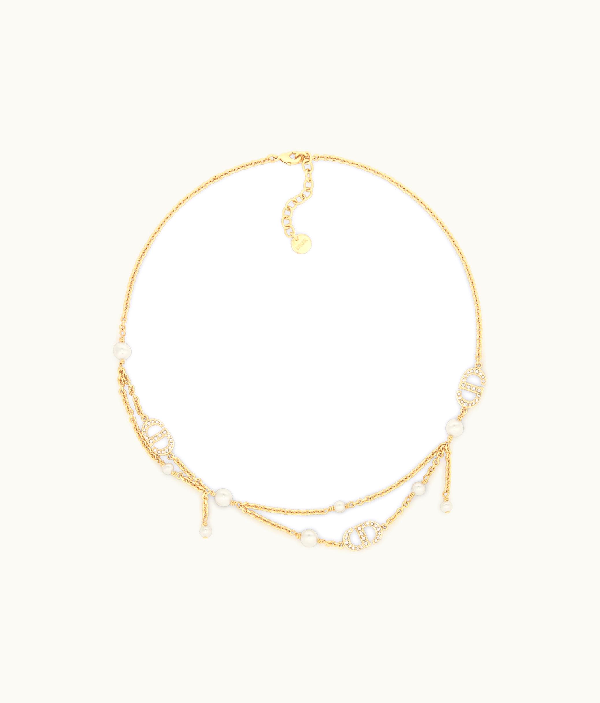 Dior Dior Petit CD Necklace - Gold-Finish Metal With White Resin Pearls And Silver-Tone Crystals