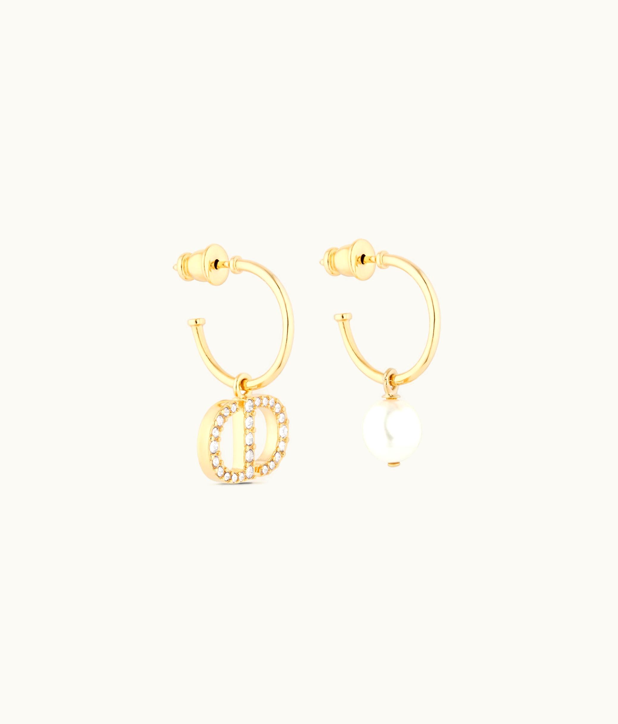 Dior Dior Petit CD Earrings - Gold-Finish Metal And White Crystals With A White Resin Pearl
