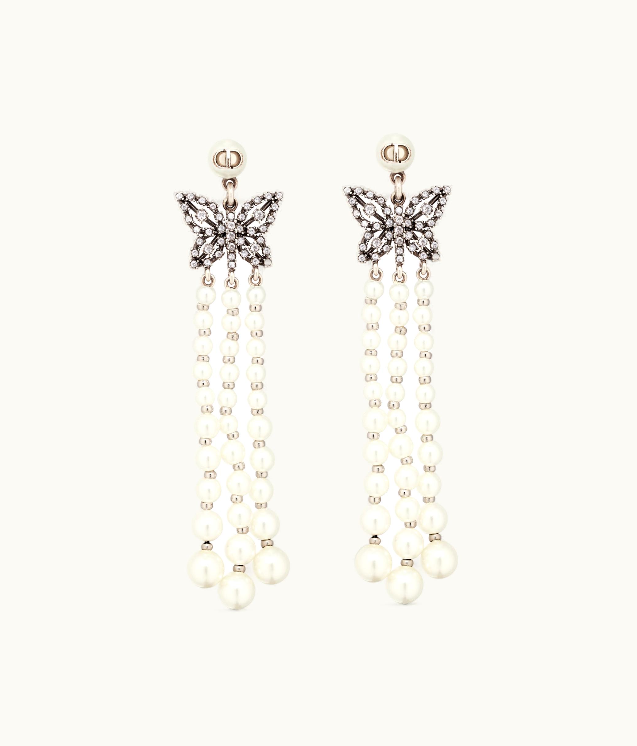 Dior Dior Papillon De Nuit Earrings - Antique Silver-Finish Metal With White Resin Pearls And Silver-Tone Crystals