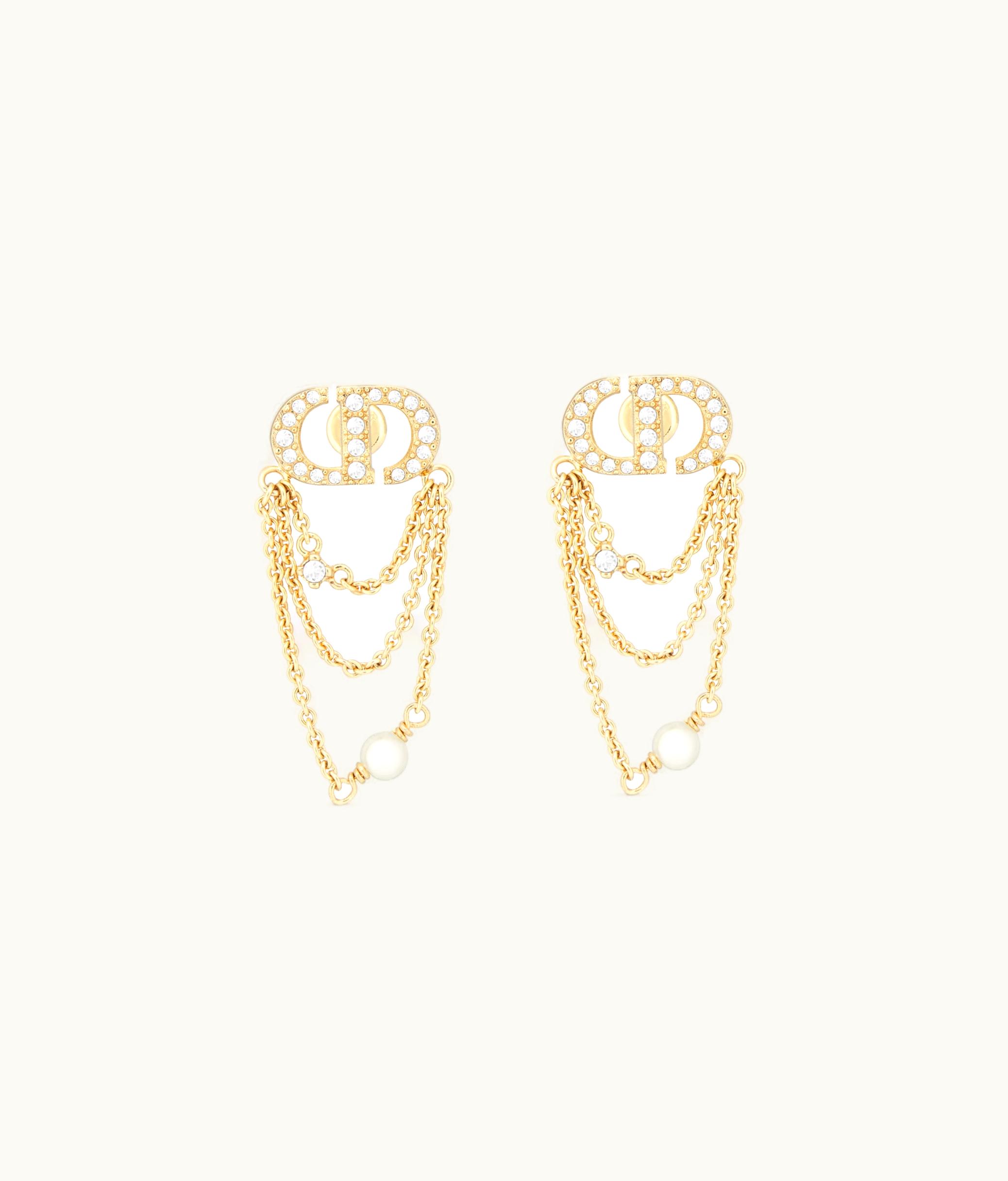 Dior Dior Petit CD Earrings - Silver Crystal Pavé and Pearl Embellished Luxe Drops