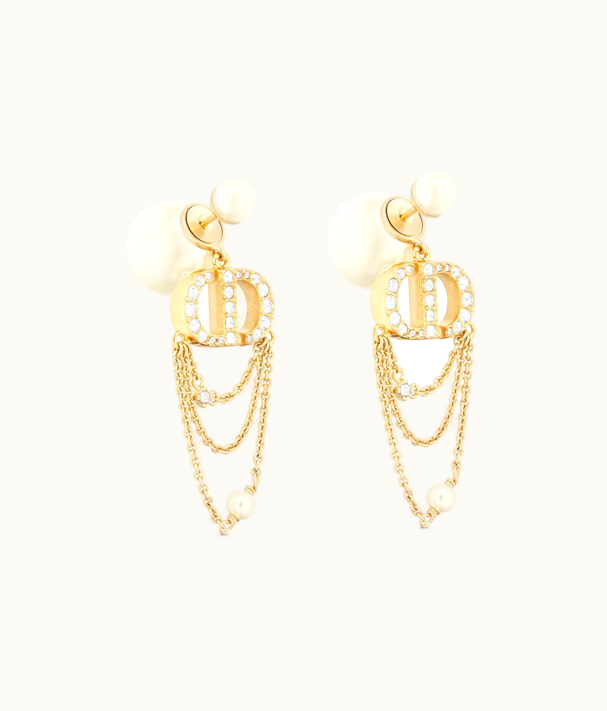 Dior Dior Tribales Earrings - Gold-Finish Metal With White Resin Pearls And Silver-Tone Crystals