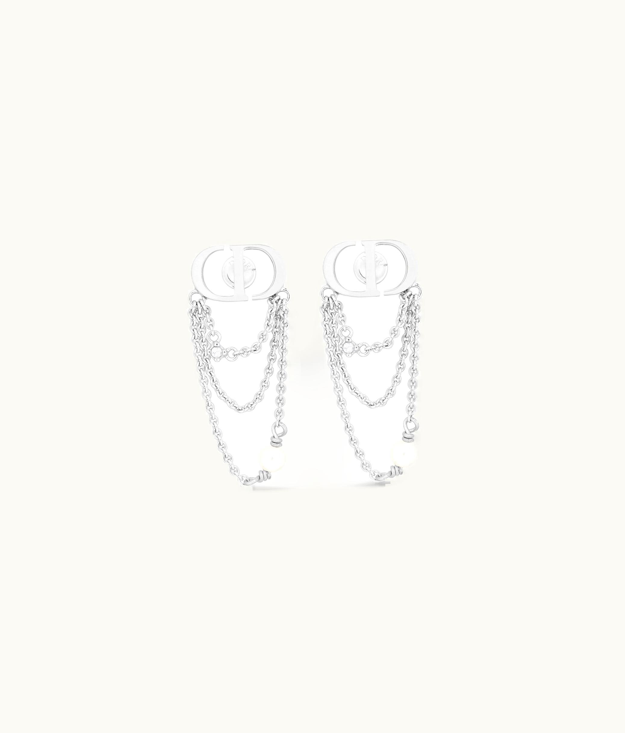 Dior Dior Petit CD Earrings - Silver-Finish Metal With White Resin Pearls And Silver-Tone Crystals