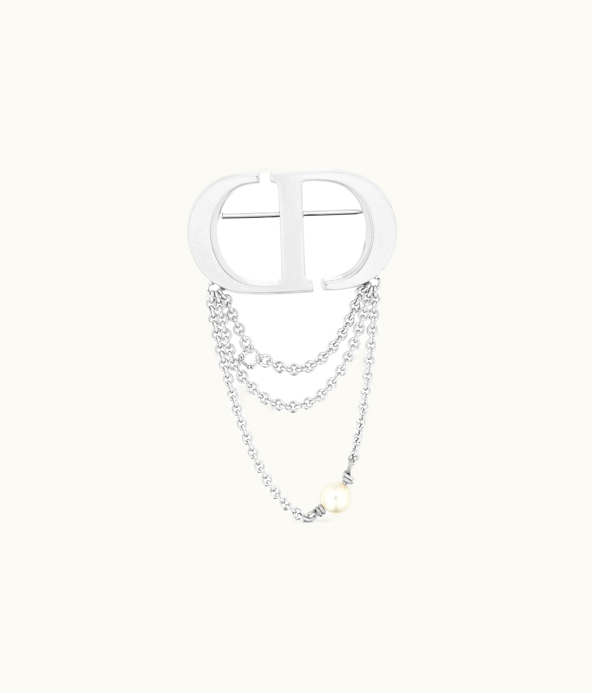 Dior Dior Petit CD Brooch - Silver-Finish Metal With A White Resin Pearl And Silver-Tone Crystal