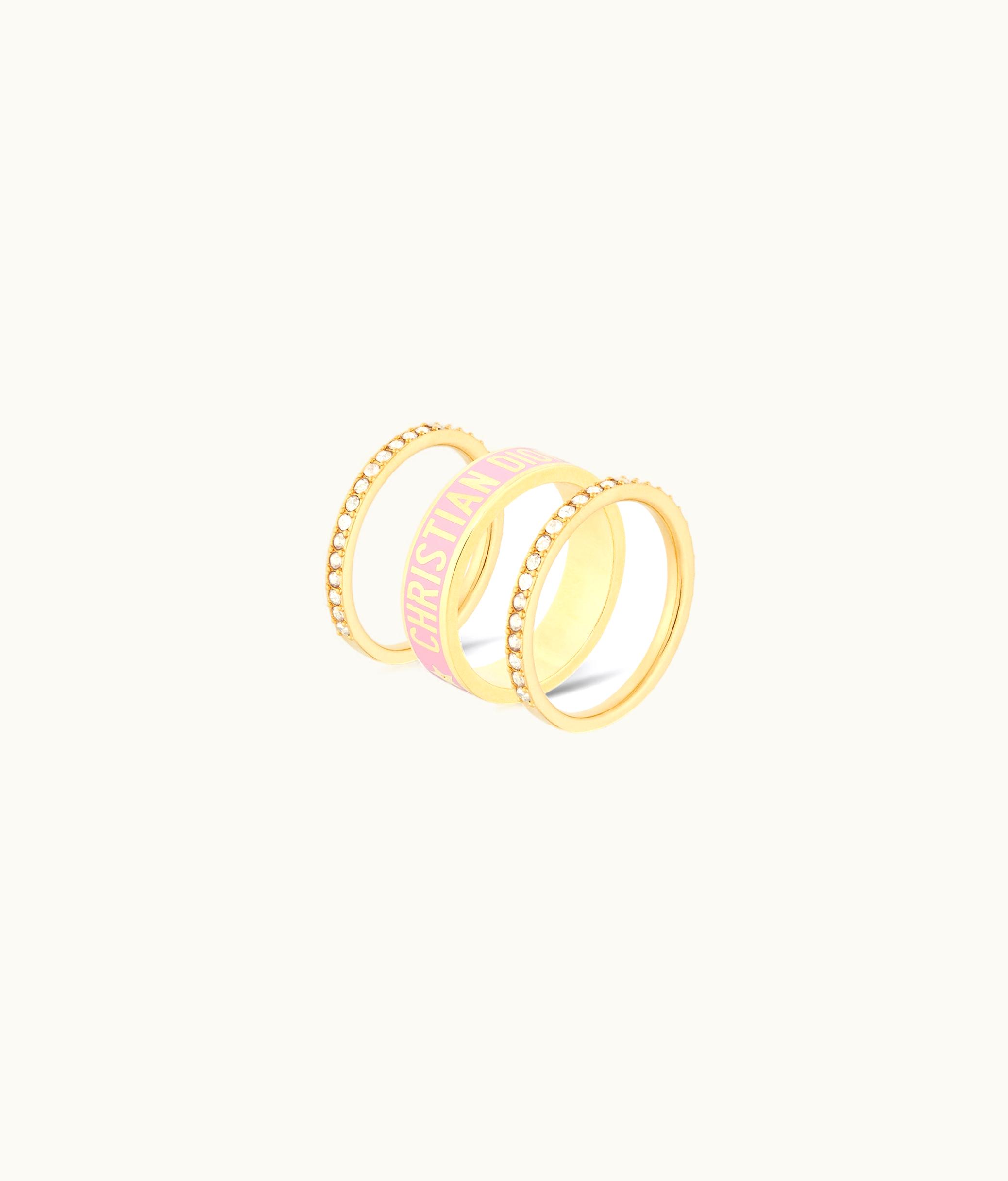 Dior Dior Code Ring Set - Gold-Finish Metal, Silver-Tone Crystals And Melocoton Pink Lacquer