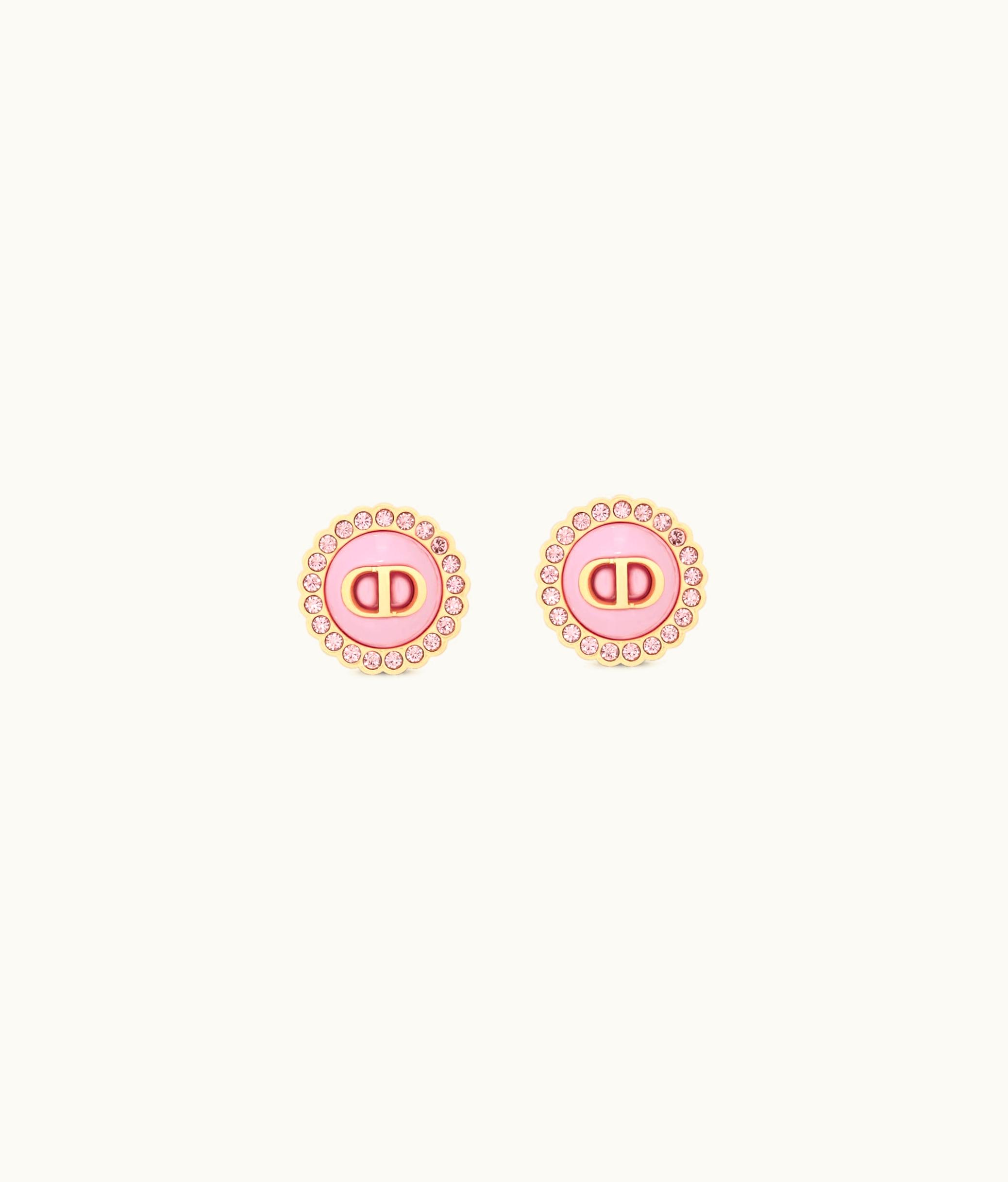 Dior Dior Petit CD Baroque Stud Earrings - Gold-Finish Metal, Pink Crystals And Light Pink Glass