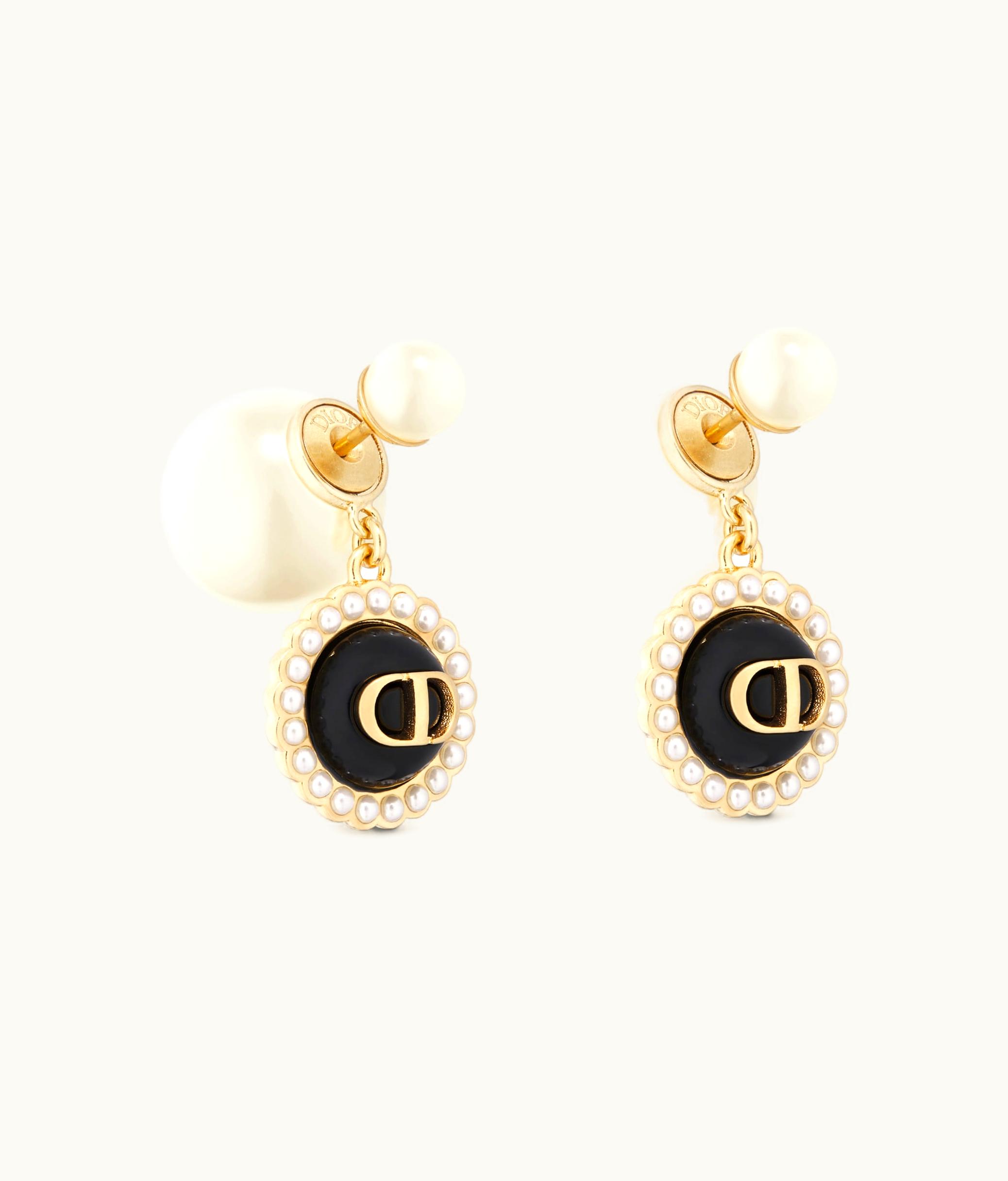 Dior Dior Tribales Earrings - Gold-Finish Metal With White Resin Pearls And Black Glass