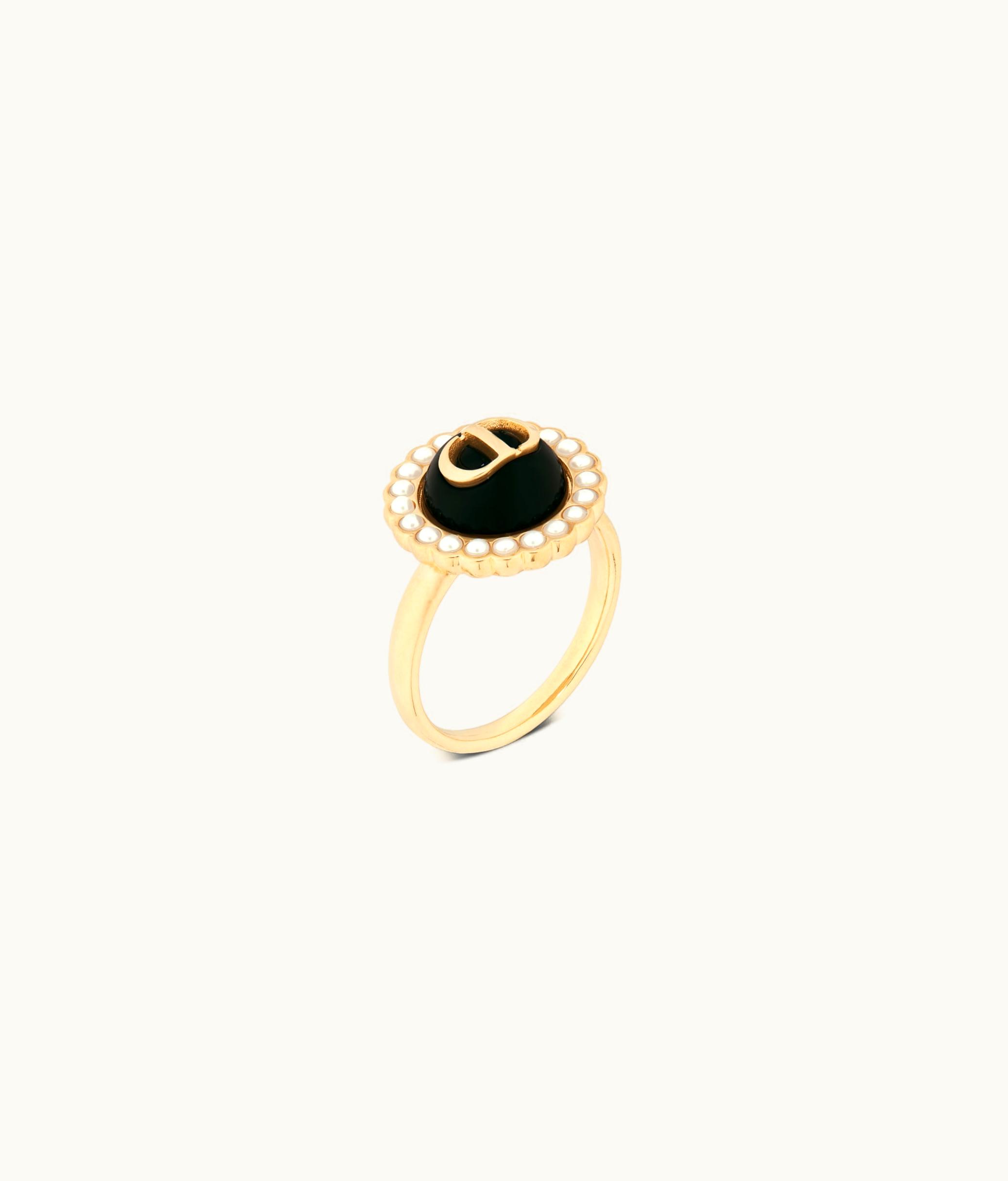 Dior Dior Petit CD Baroque Ring - Gold-Finish Metal With White Resin Pearls And Black Glass