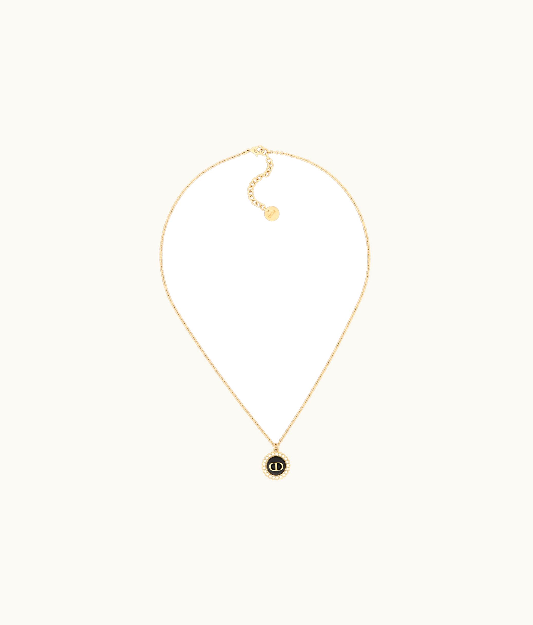 Dior Dior Collier Petit CD Métal Finition Dorée, Perles En Résine Blanche Et Verre Noir