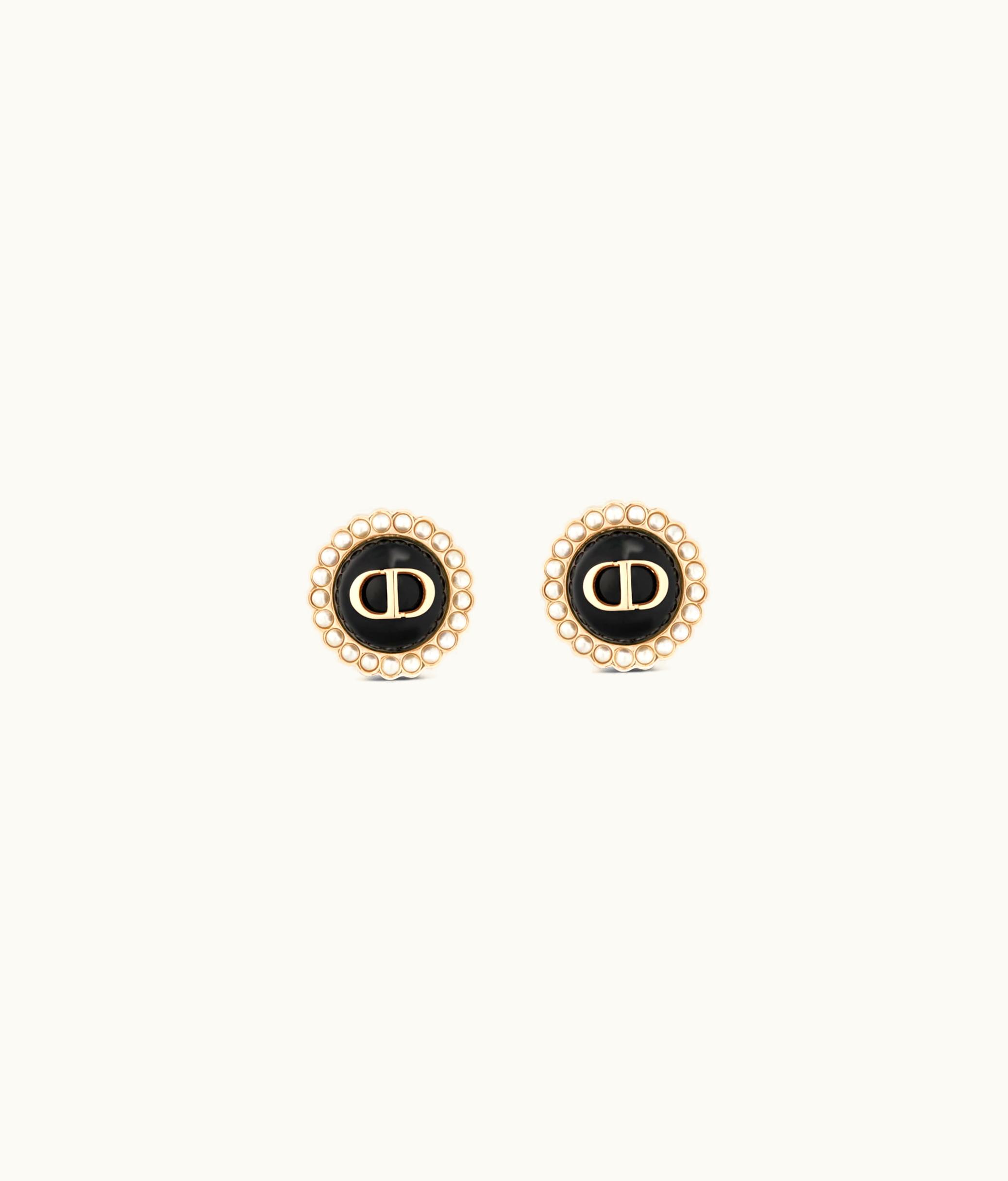 Dior Dior Petit CD Baroque Stud Earrings - Gold-Finish Metal With White Resin Pearls And Black Glass