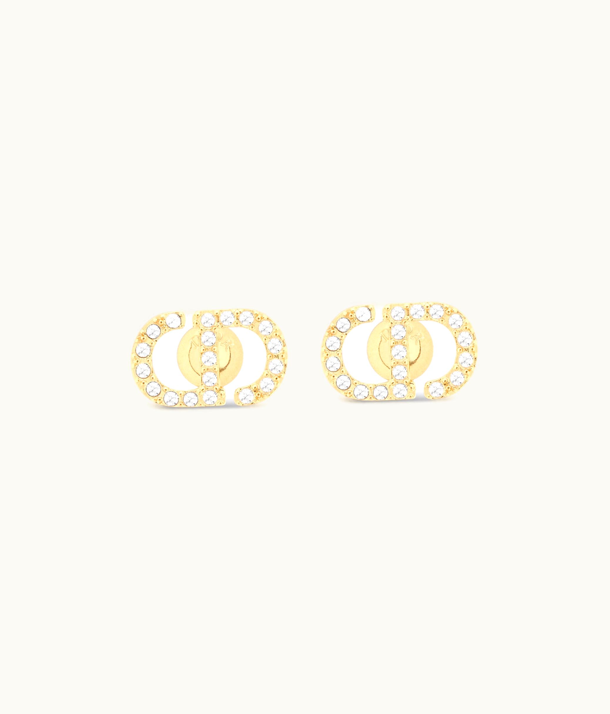 Dior Dior Petit CD Mini Stud Earrings - Gold-Finish Metal And Silver-Tone Crystals
