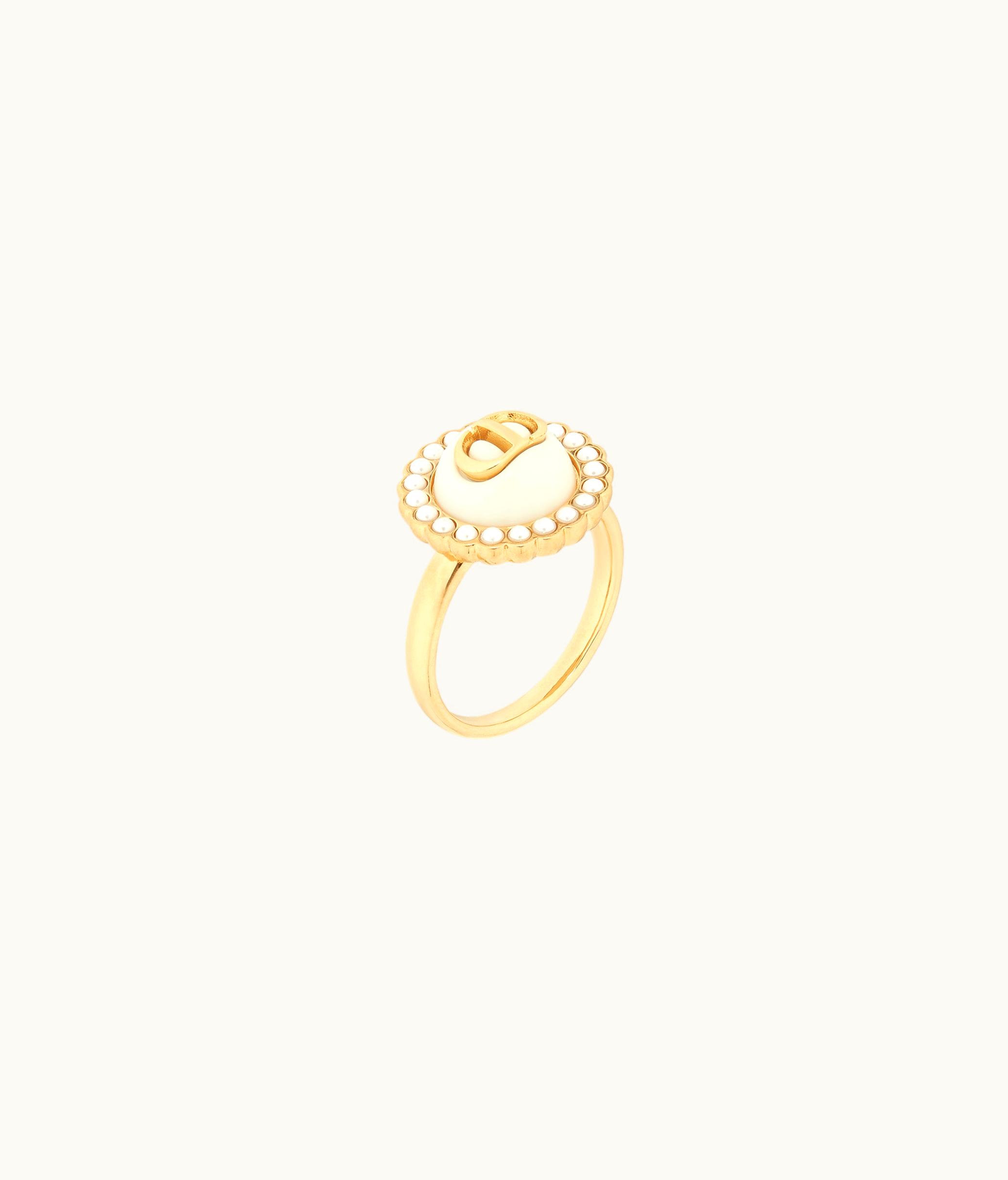 Dior Dior Petit CD Baroque Ring - Gold-Finish Metal With White Resin Pearls And Latte Glass