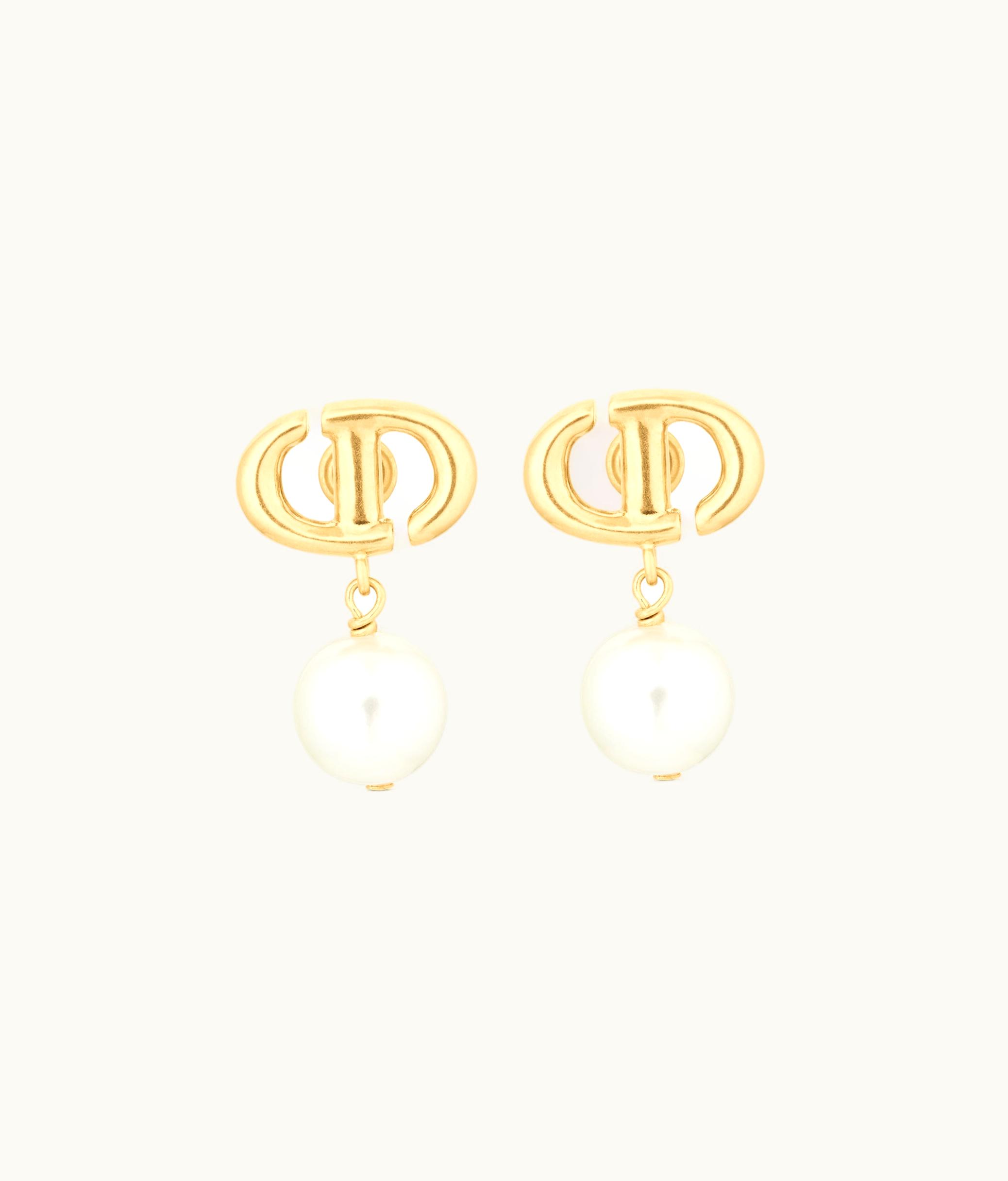 Dior Dior CD Navy Earrings - Gold-Finish Metal And White Resin Pearls