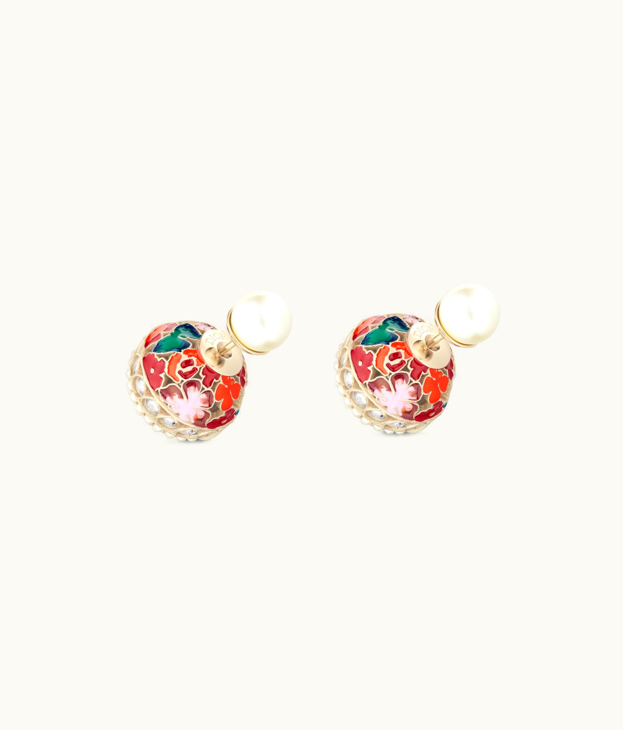 Dior Dior Tribales Earrings - Gold-Finish Metal With White Resin Pearls, White Crystals And Multicolor Lacquer