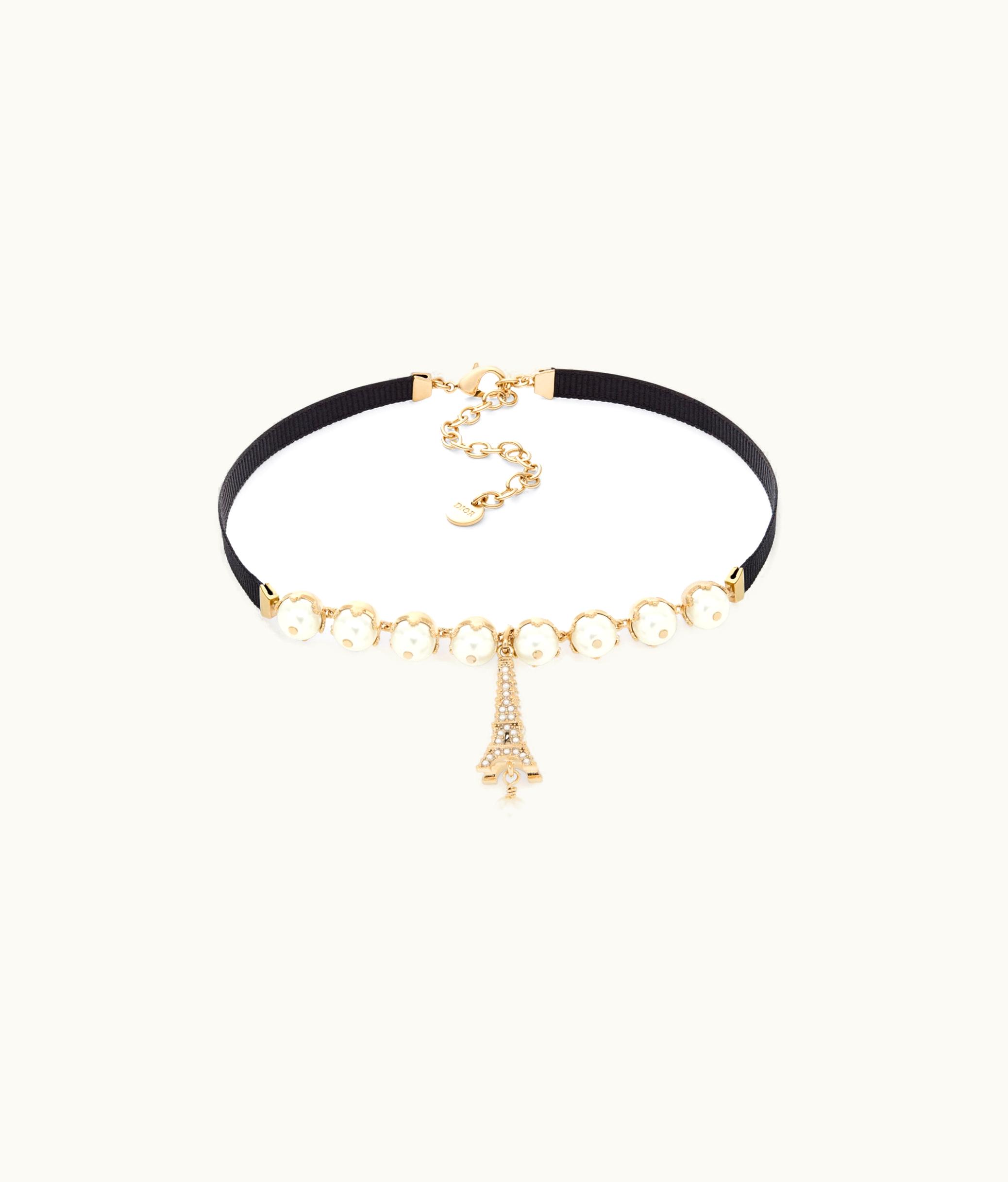 Dior Dior Plan De Paris Choker - Gold-Finish Metal With Black Grosgrain And White Resin Pearls