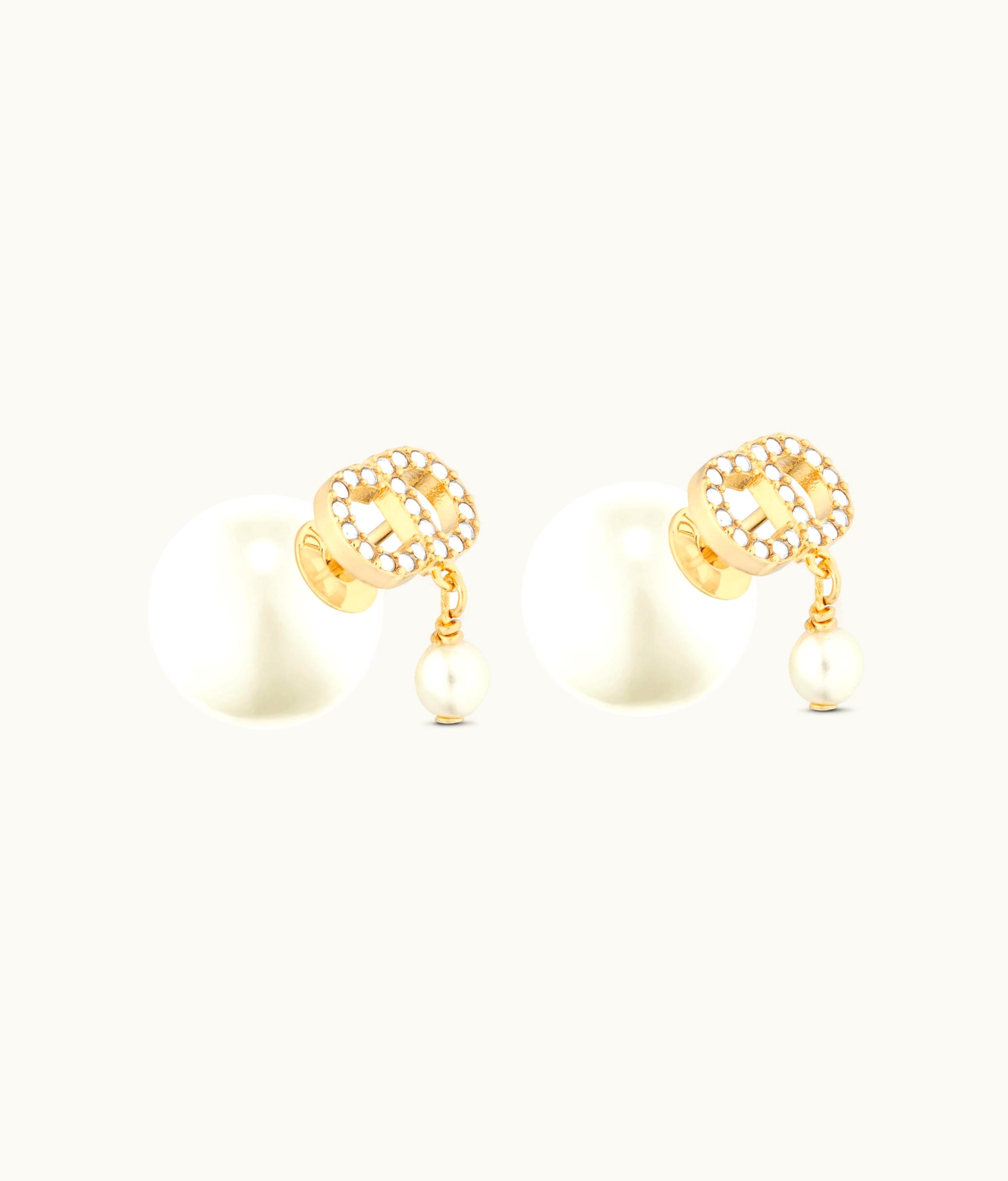 Dior Dior Tribales Earrings - Gold-Finish Metal, White Resin Pearls And White Crystals
