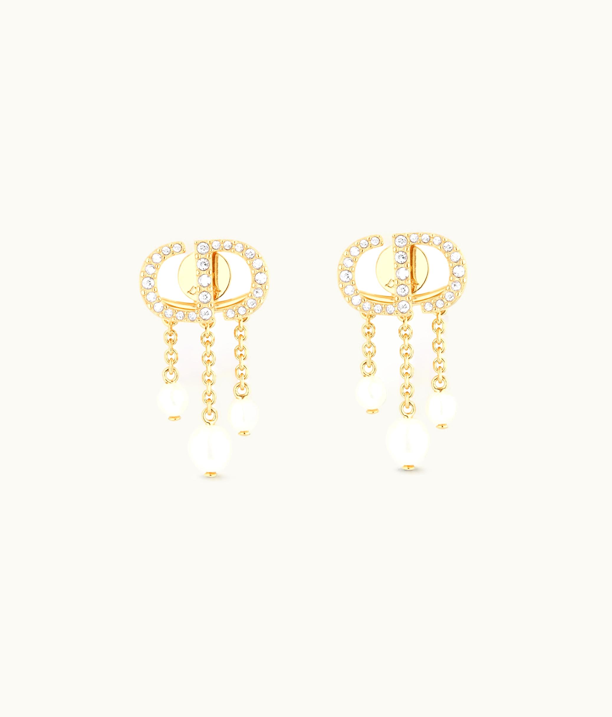 Dior Dior Petit CD Earrings - Gold-Finish Metal, White Resin Pearls And White Crystals