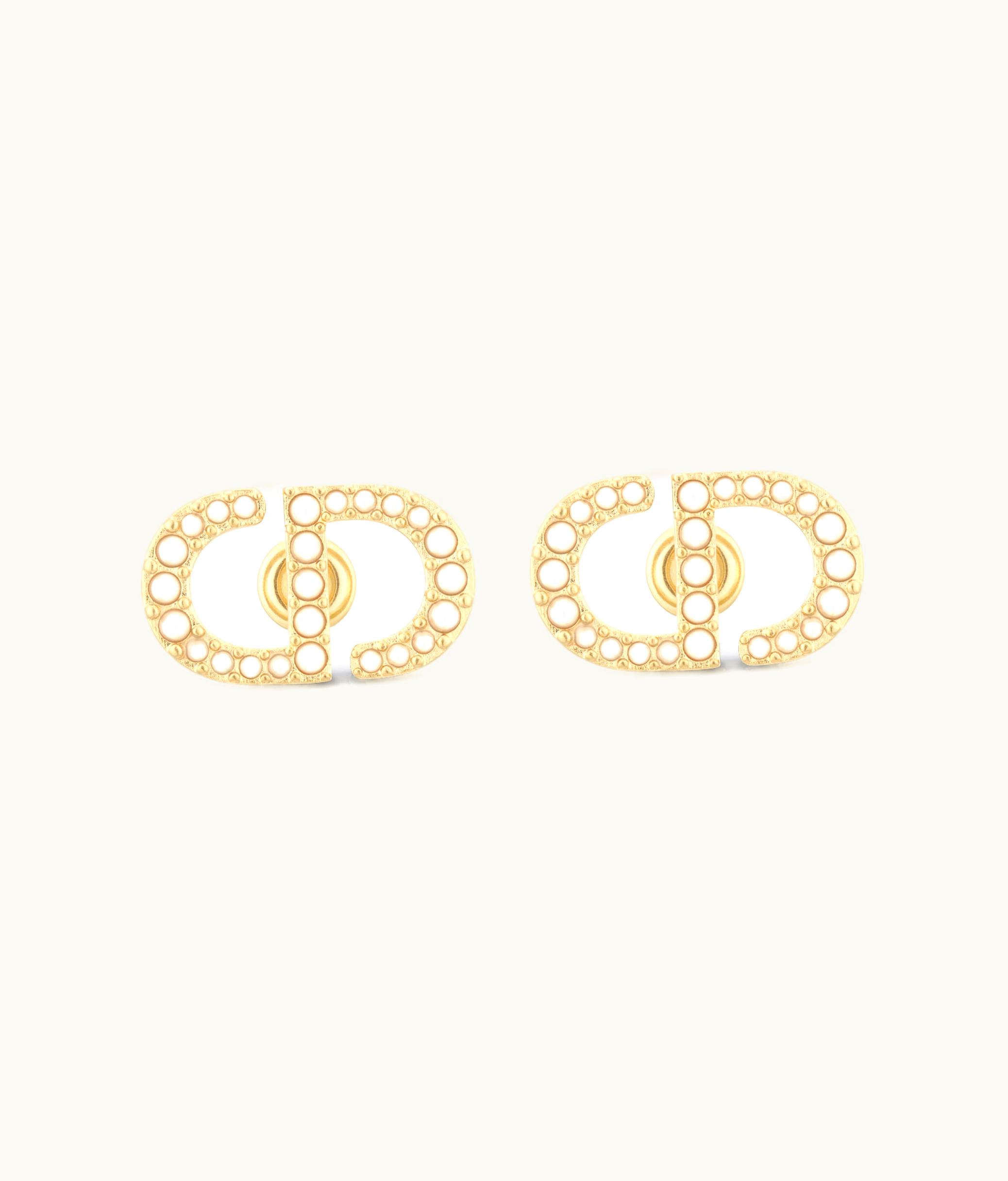 Dior Dior Petit CD Stud Earrings - Gold-Finish Metal And White Resin Pearls