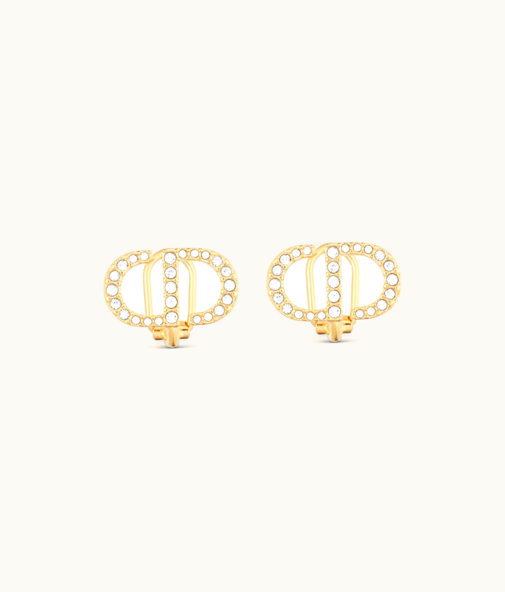 Dior Dior Petit CD Clip-On Stud Earrings - Gold-Finish Metal And Silver-Tone Crystals