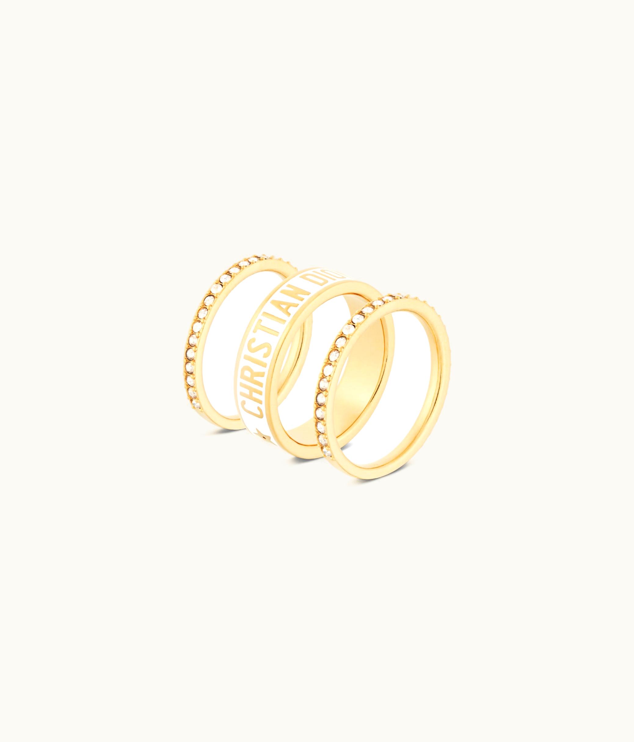 Dior Dior Code Ring Set - Gold-Finish Metal And Silver-Tone Crystals With White Lacquer