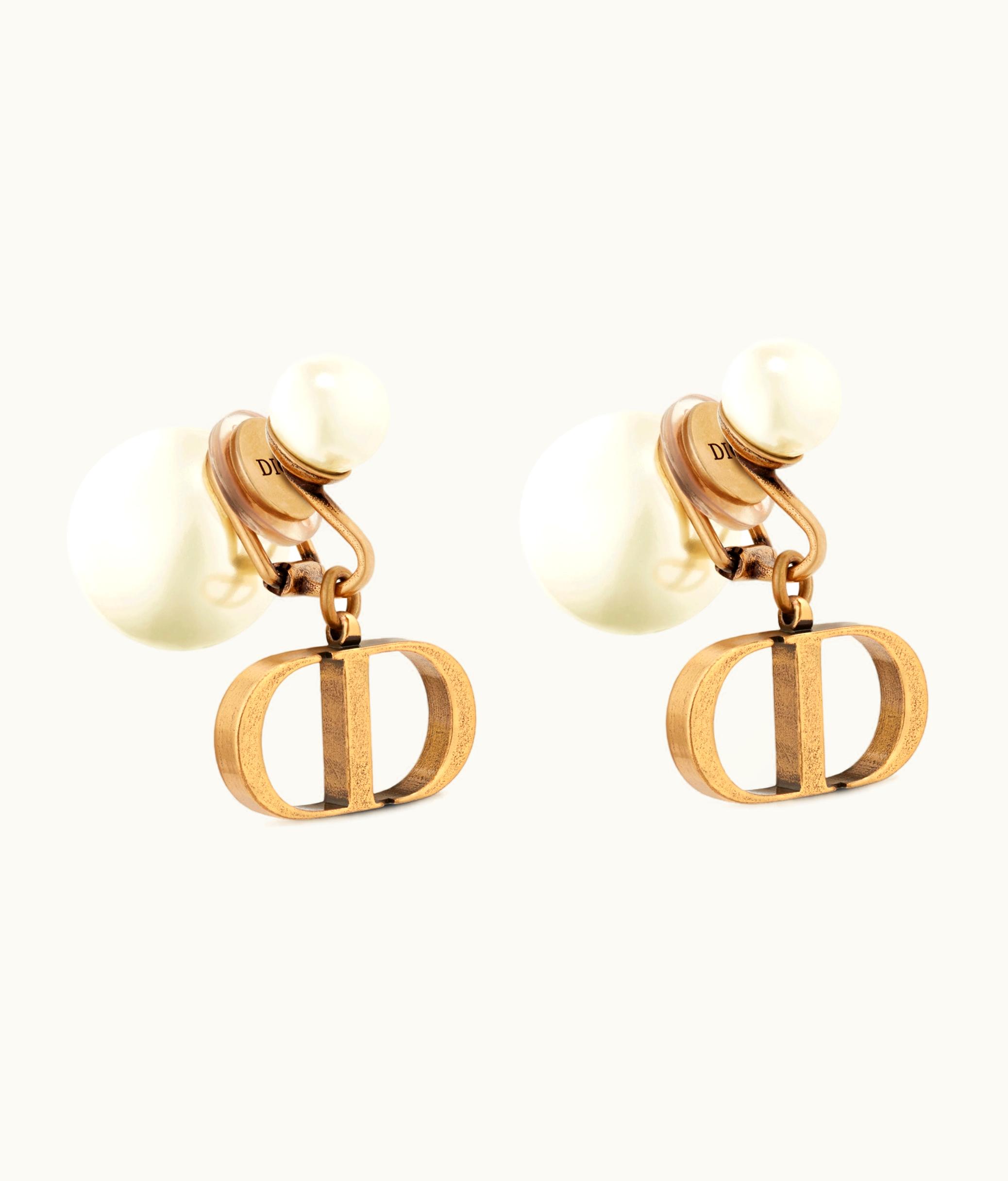 Dior Dior Tribales Clip Earrings - Antique Gold-Finish Metal And White Resin Pearls