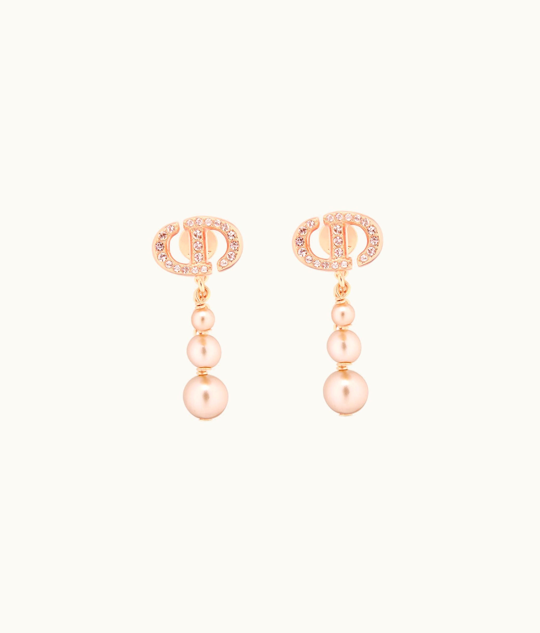 Dior Dior CD Navy Earrings - Pink-Finish Metal With Pink Resin Pearls And Crystals