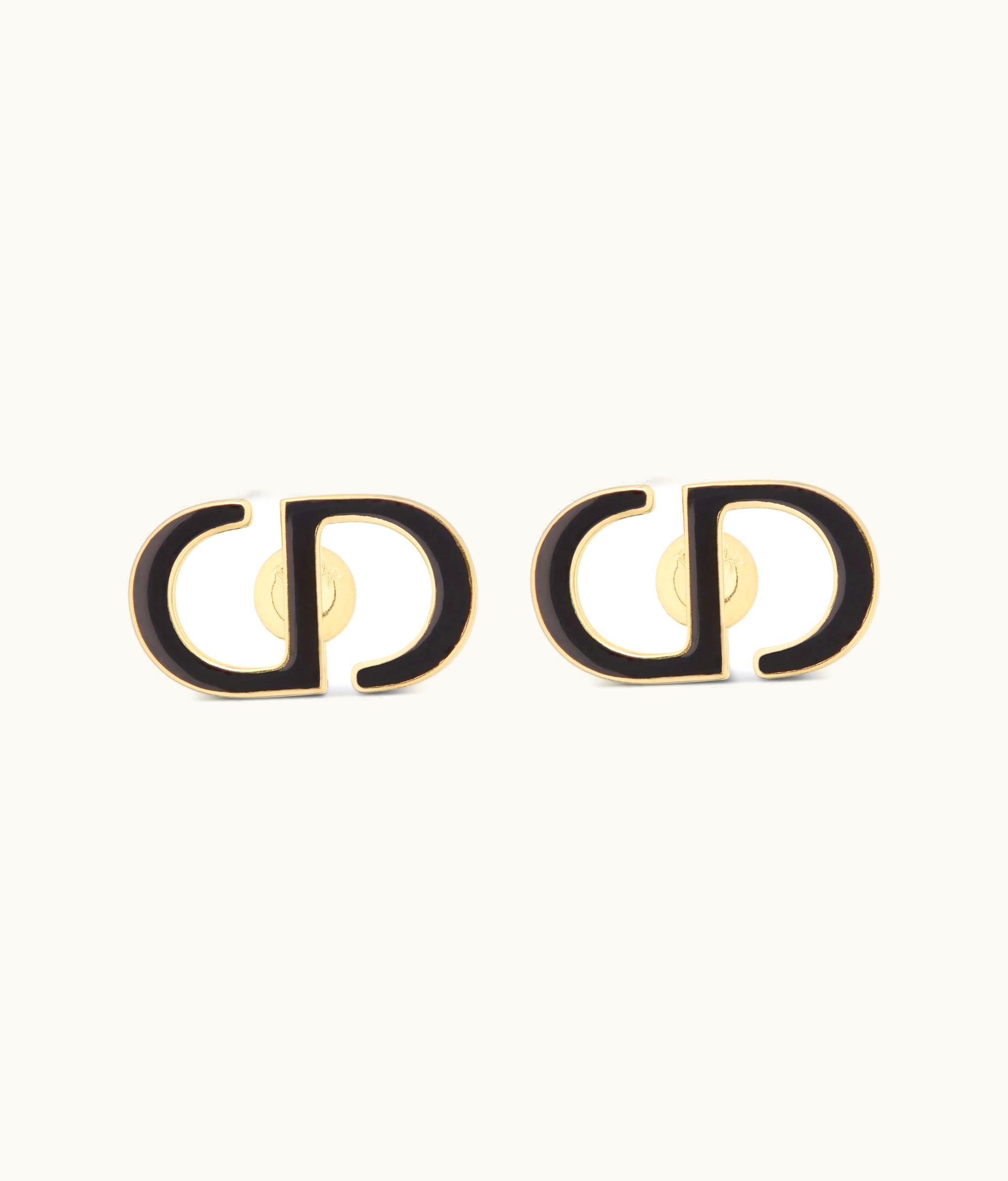Dior Dior Petit CD Stud Earrings - Gold-Finish Metal And Black Lacquer