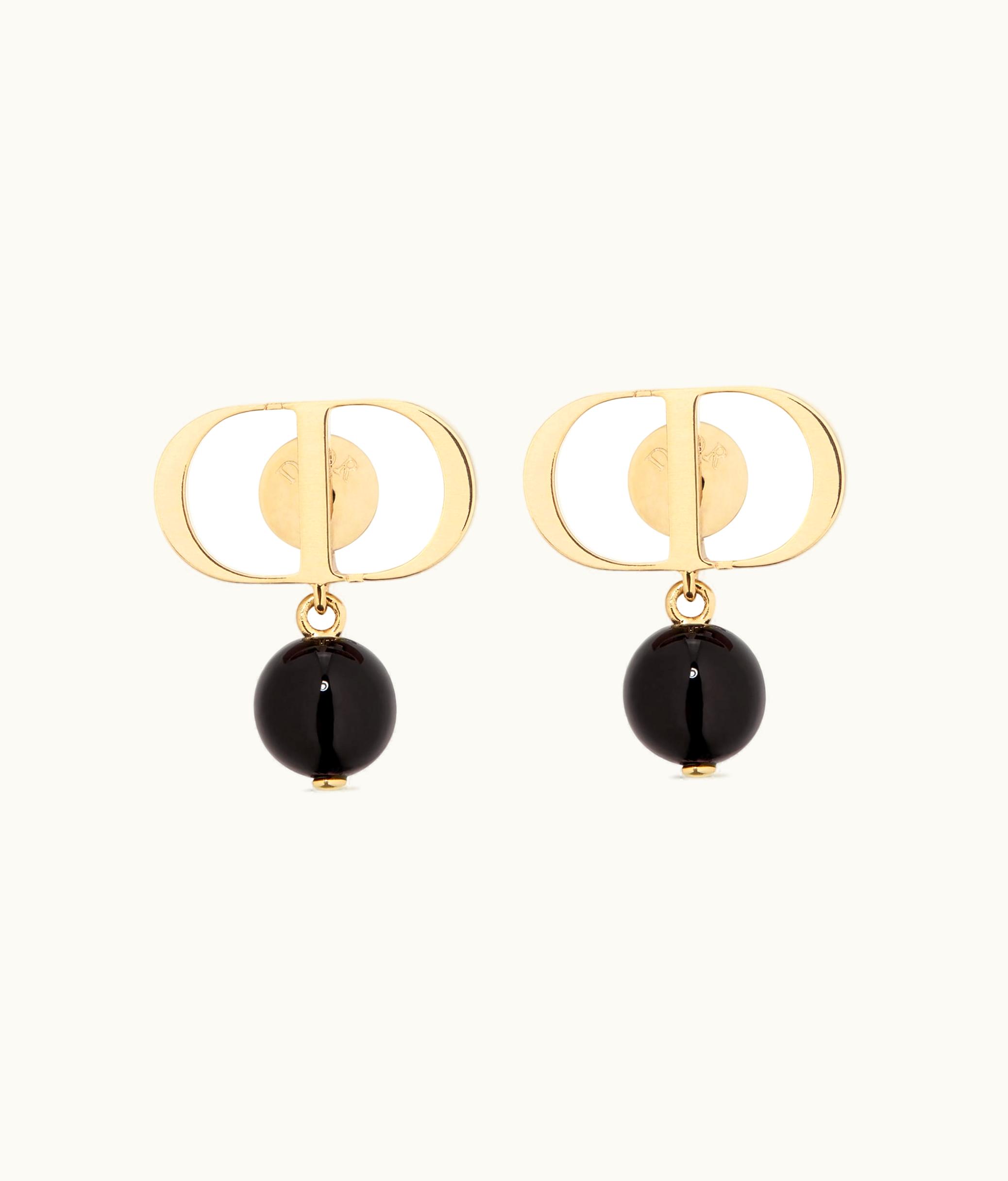 Dior Dior Petit CD Earrings - Gold-Finish Metal And Black Resin Pearls