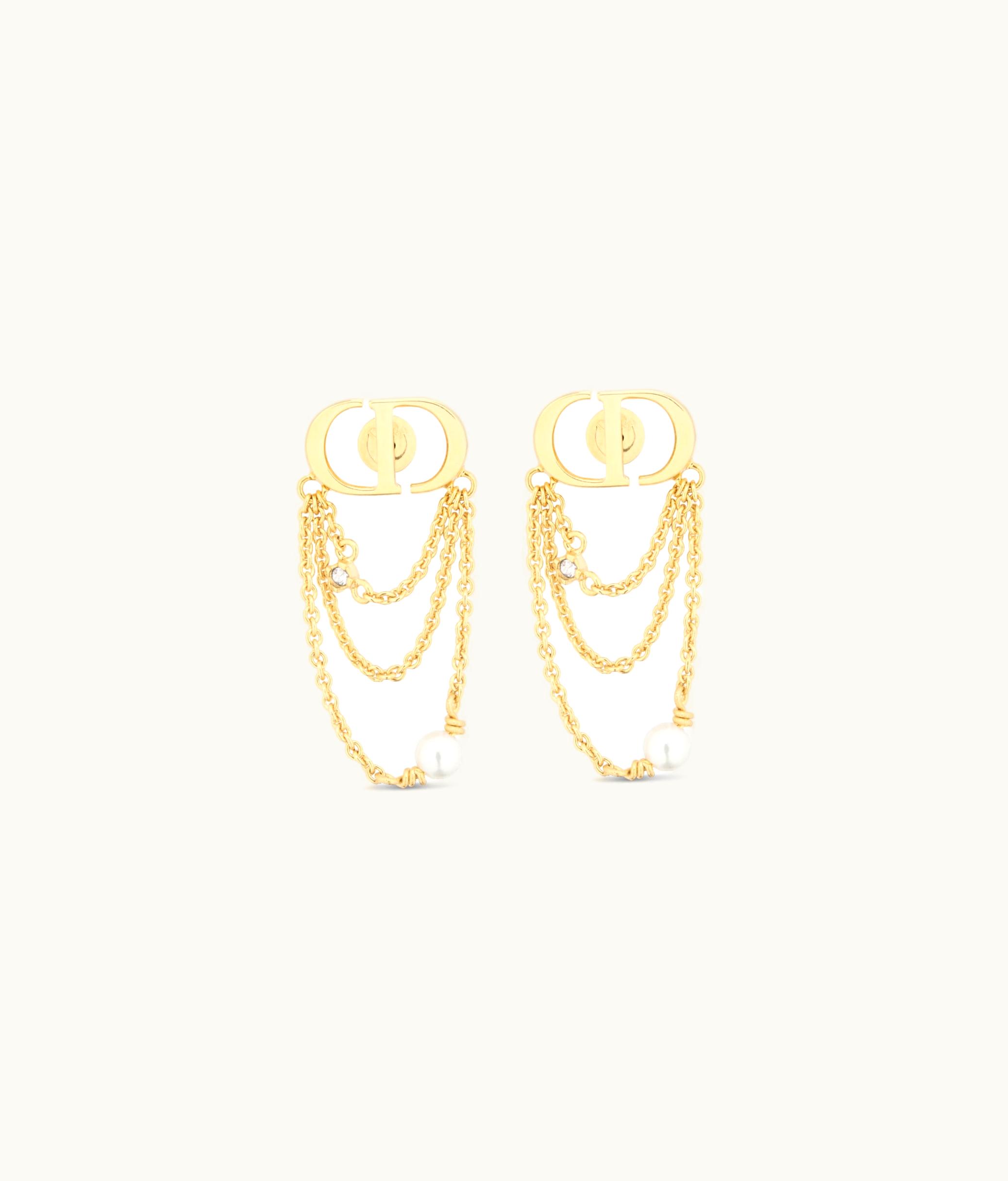 Dior Dior Petit CD Chain Earrings - Gold-Finish Metal With White Resin Pearls And Silver-Tone Crystals