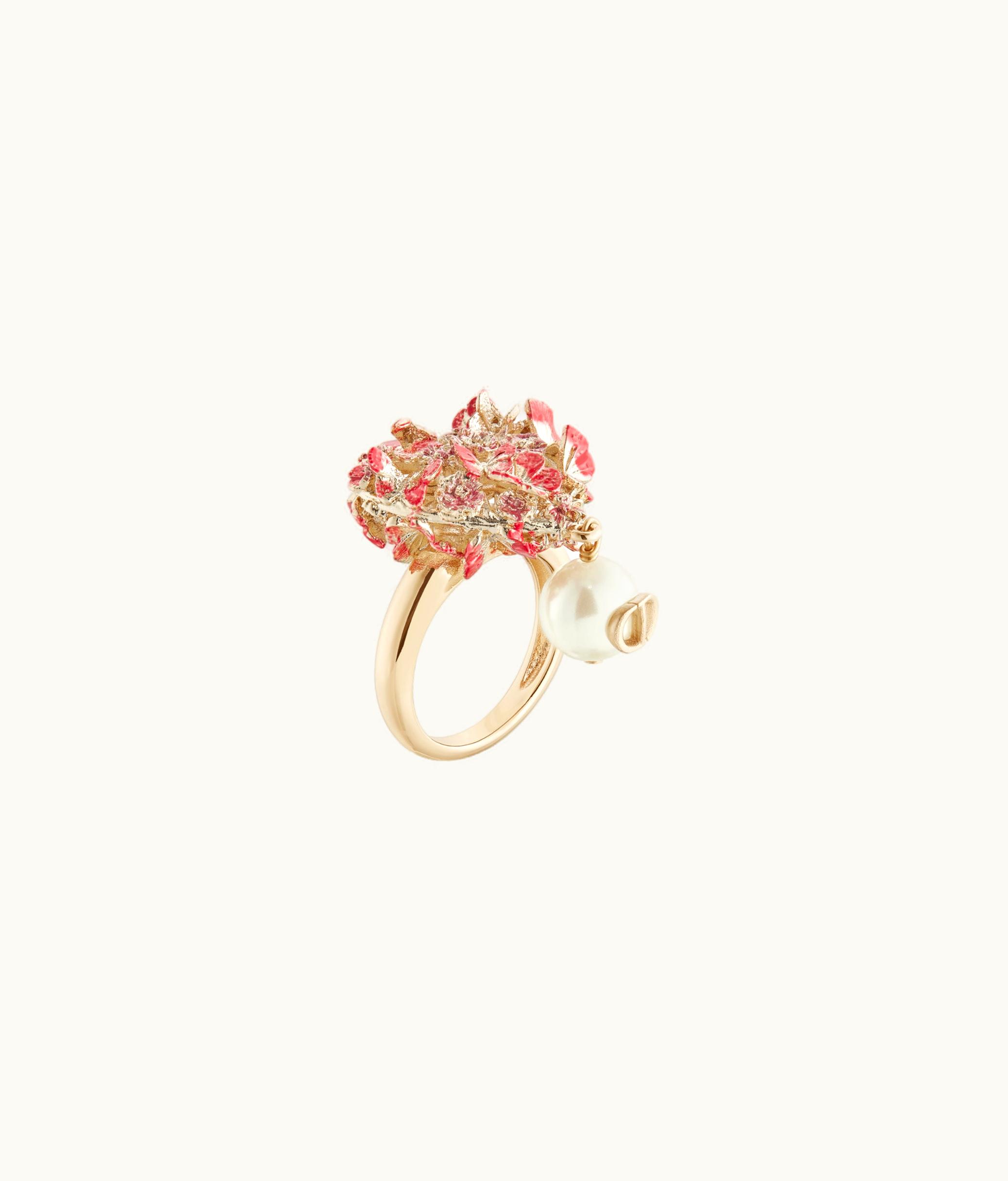 Dior Dior Le Cœur Des Papillons Ring - Gold-Finish Metal With Red Lacquer And A White Resin Pearl