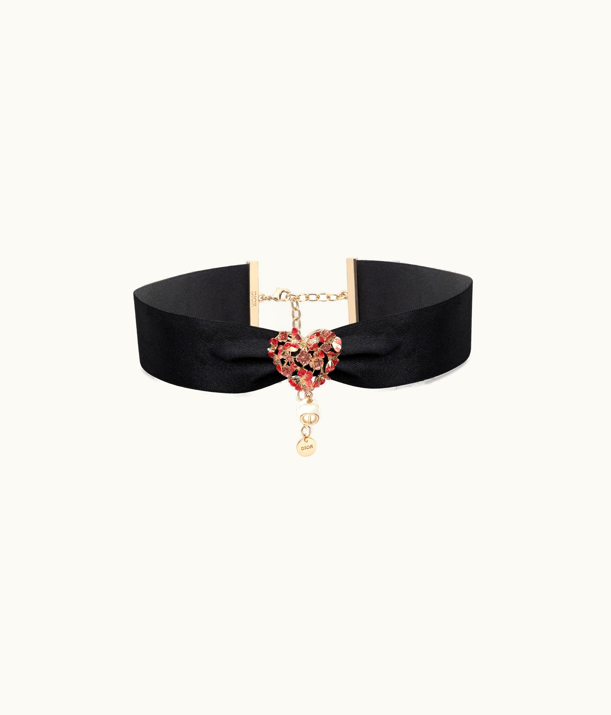 Dior Dior Le Cœur Des Papillons Choker - Gold-Finish Metal, Black Silk, White Resin Pearl And Red Lacquer